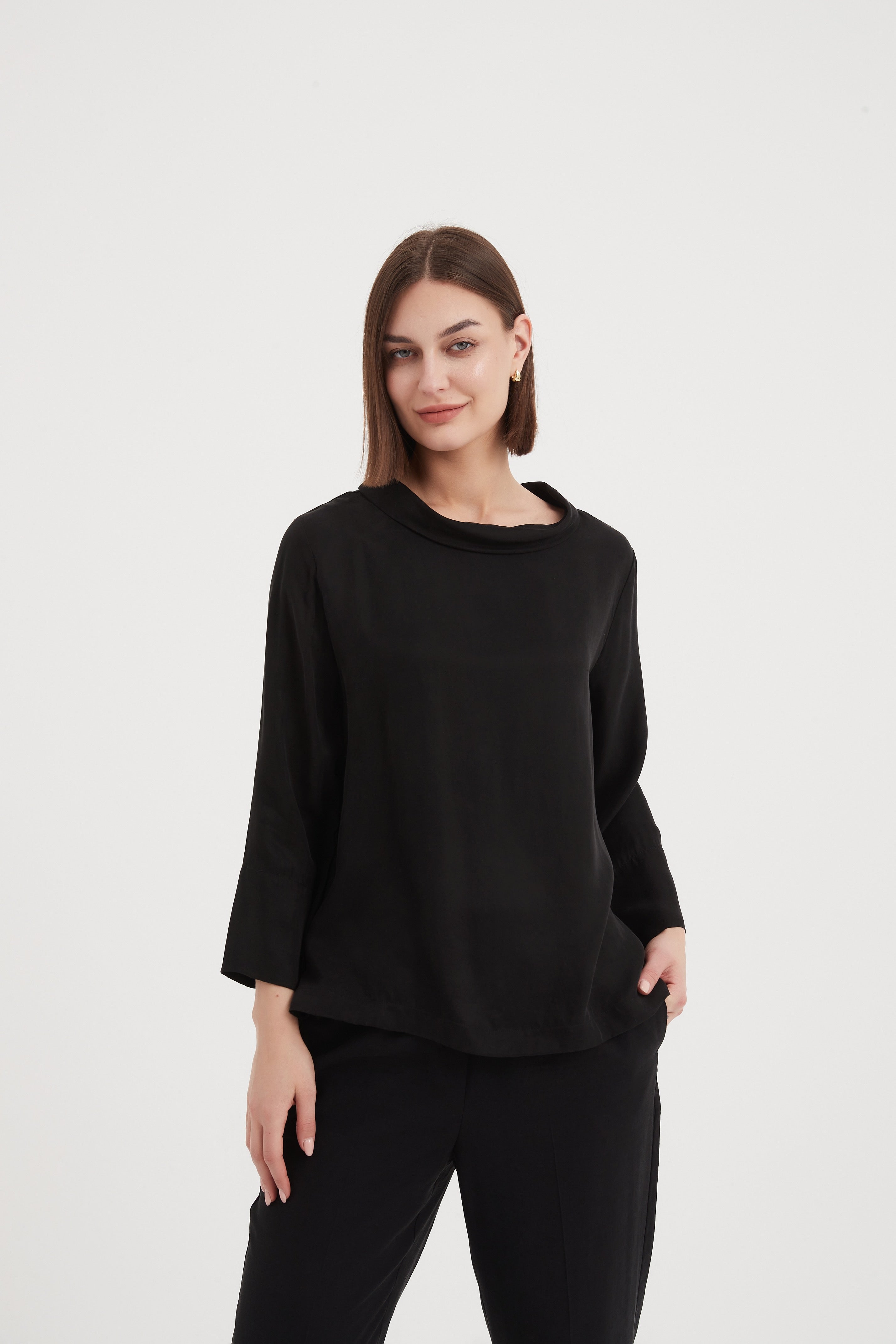 Tirelli Sleeve Mock Neck Top-Tops-White finn