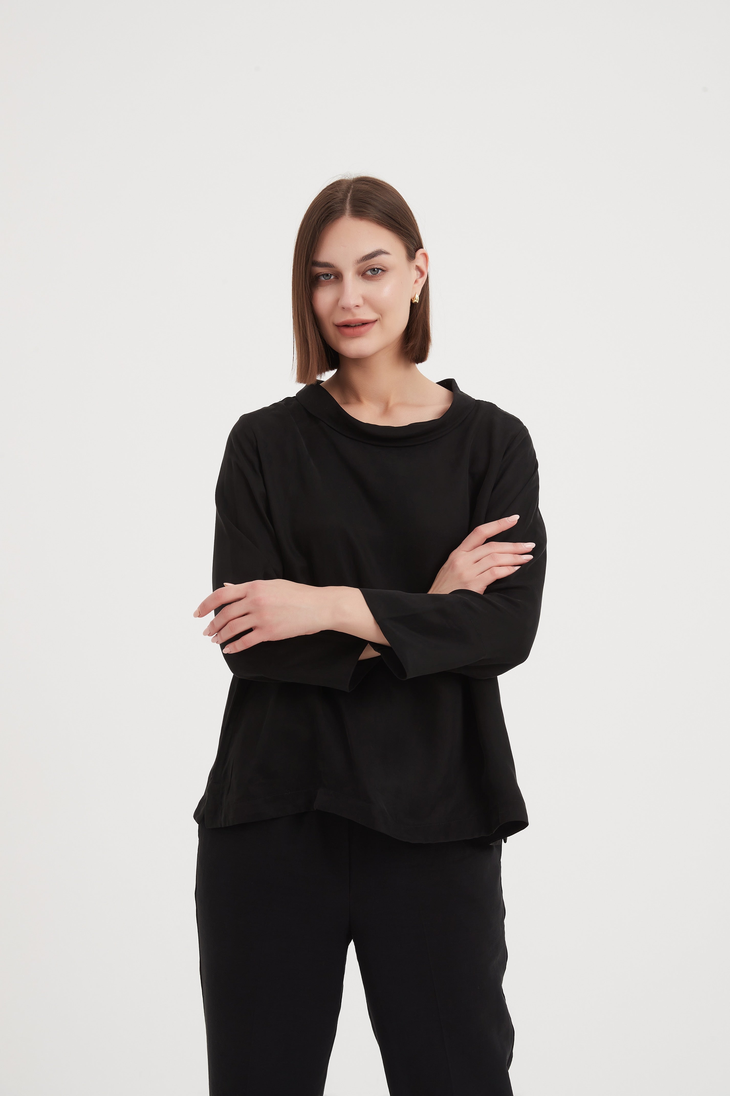 Tirelli Sleeve Mock Neck Top-Tops-White finn