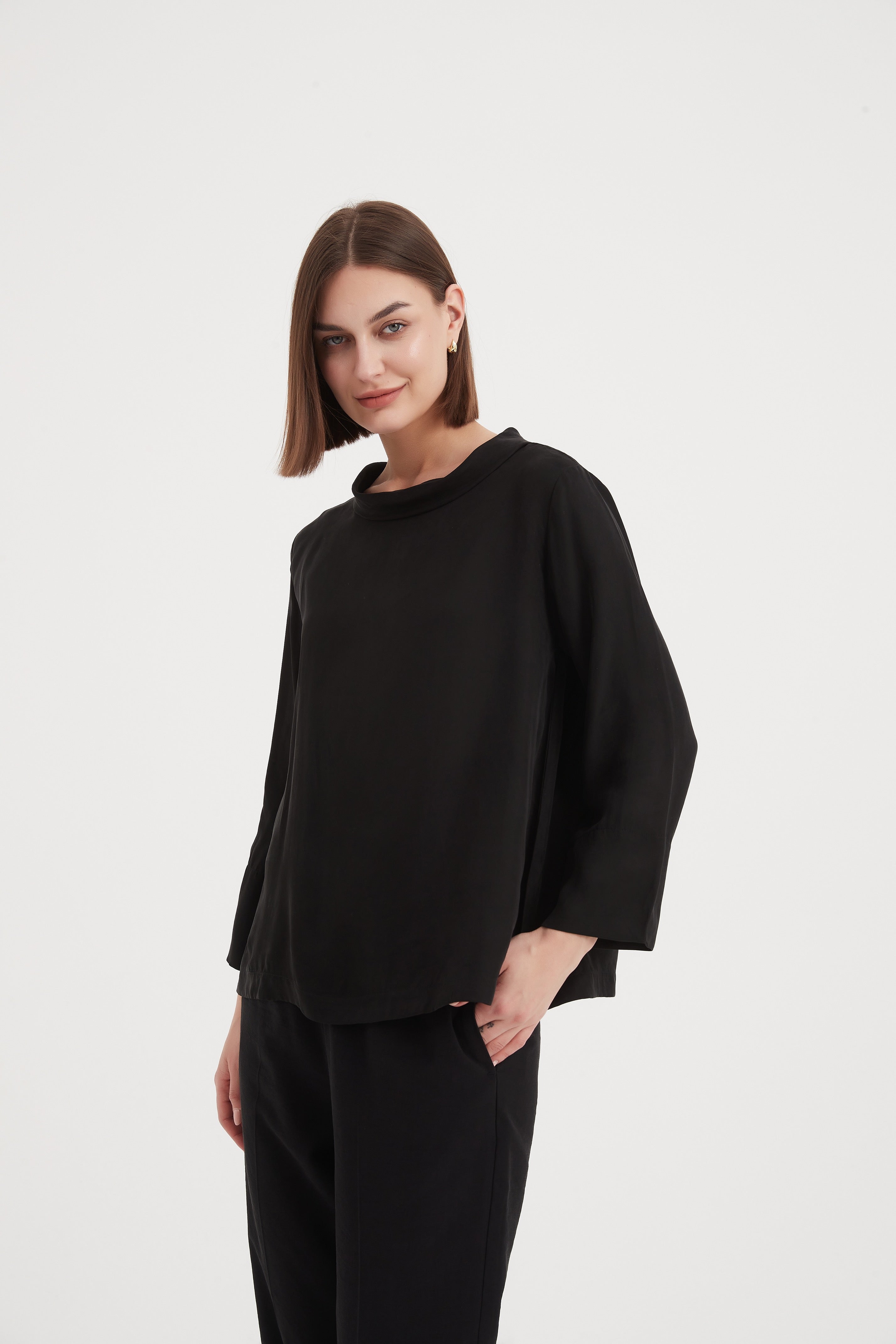 Tirelli Sleeve Mock Neck Top-Tops-White finn