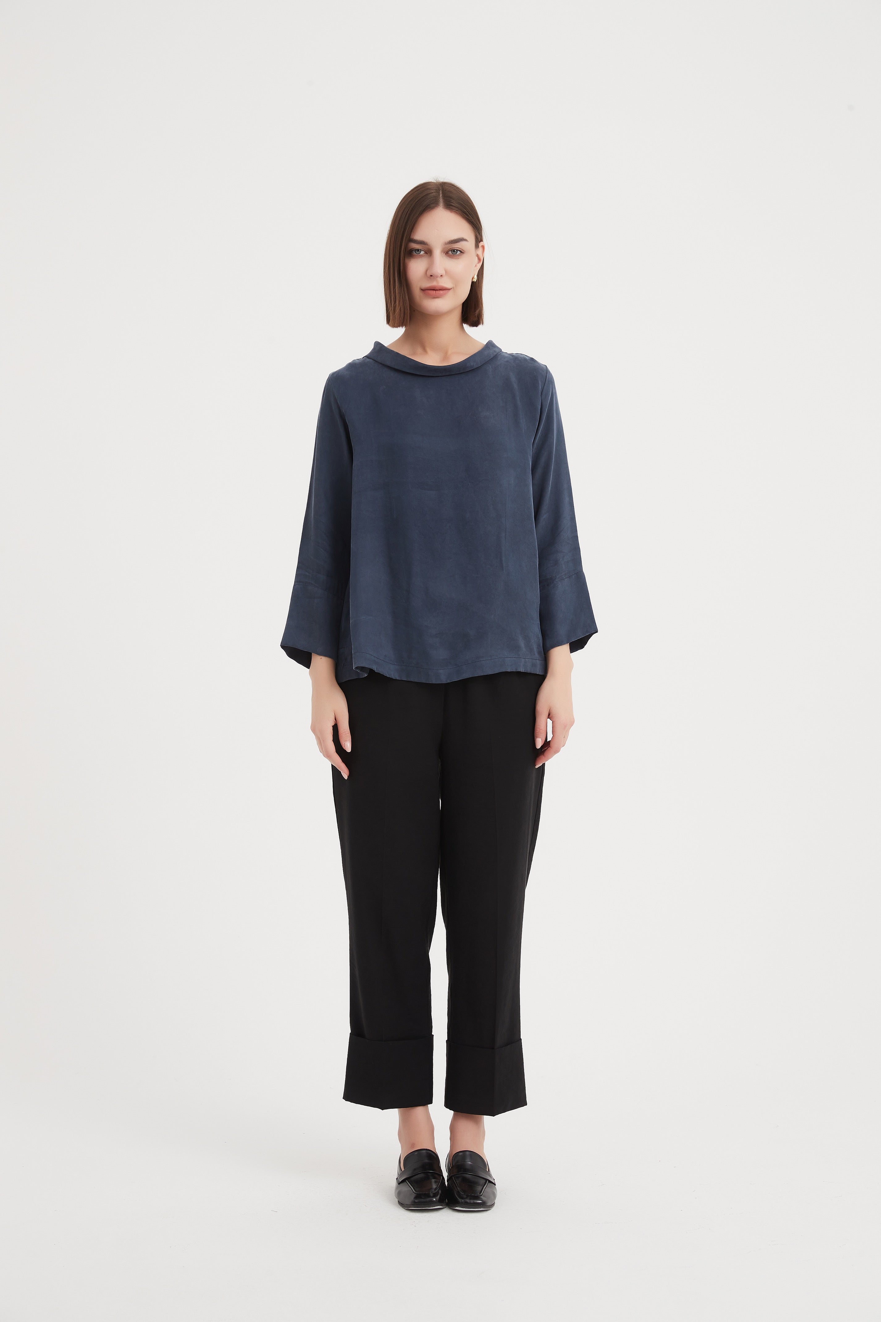 Tirelli Sleeve Mock Neck Top-Tops-White finn