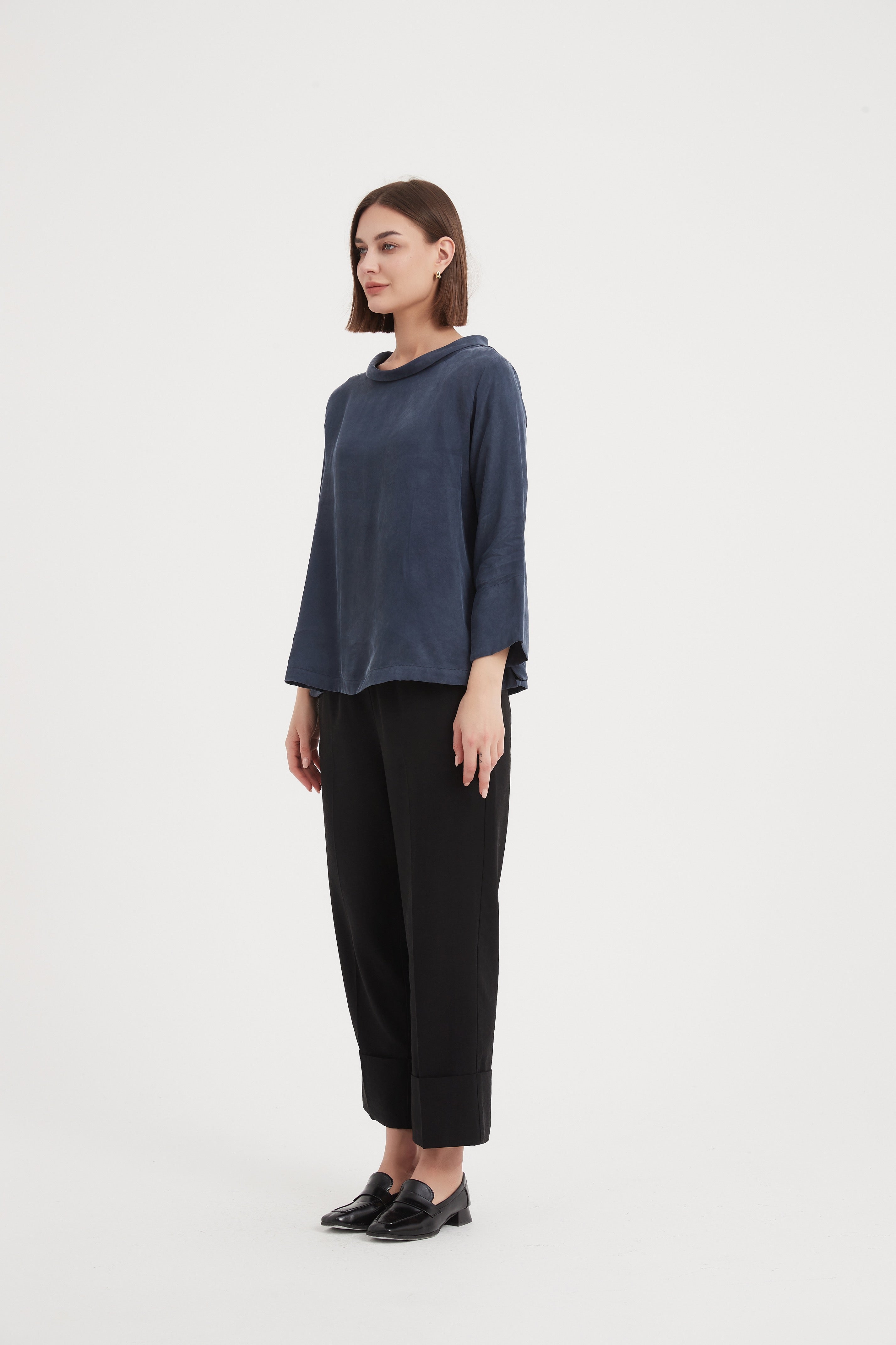 Tirelli Sleeve Mock Neck Top-Tops-White finn