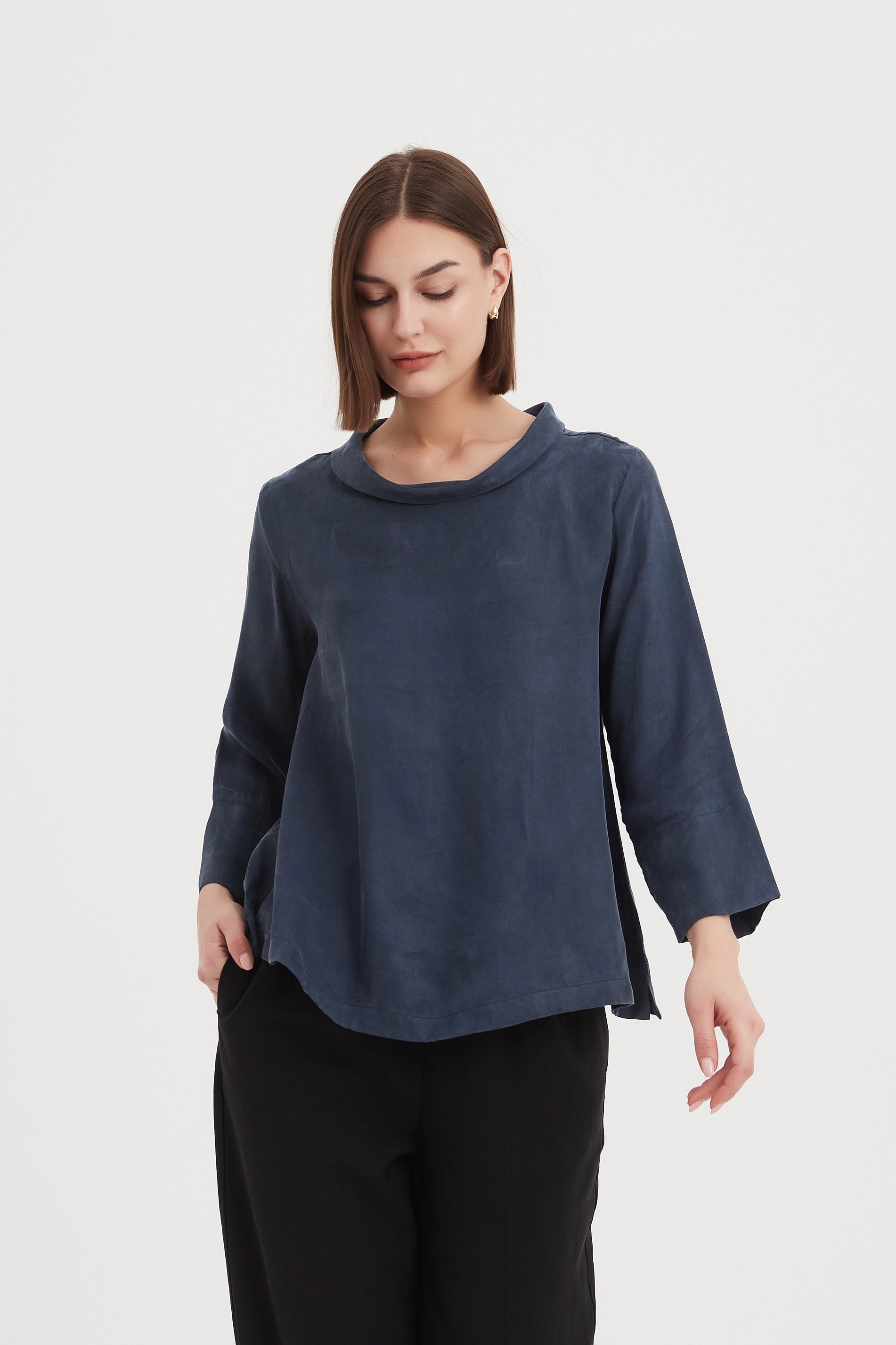 Tirelli Sleeve Mock Neck Top-Tops-White finn