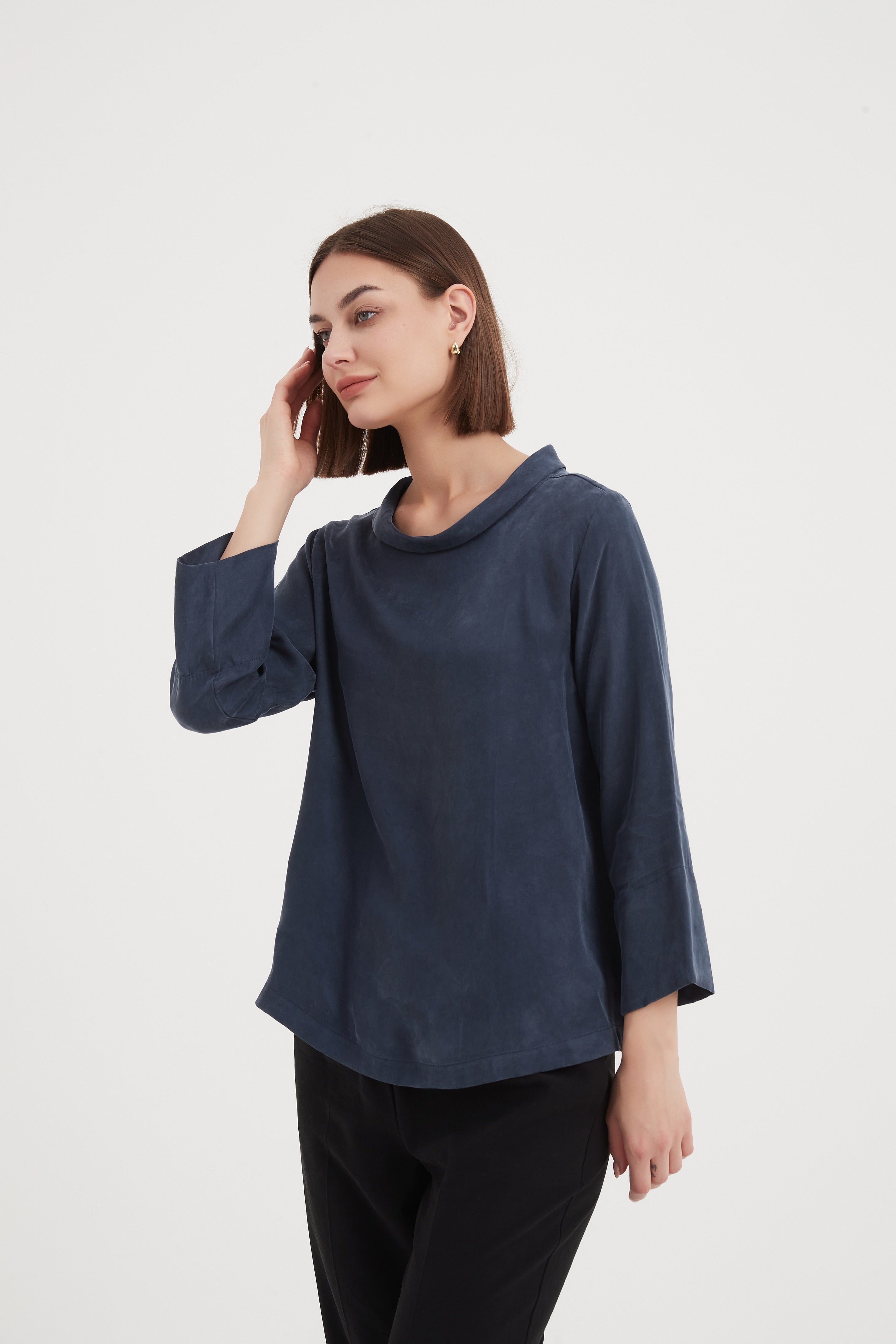 Tirelli Sleeve Mock Neck Top-Tops-White finn