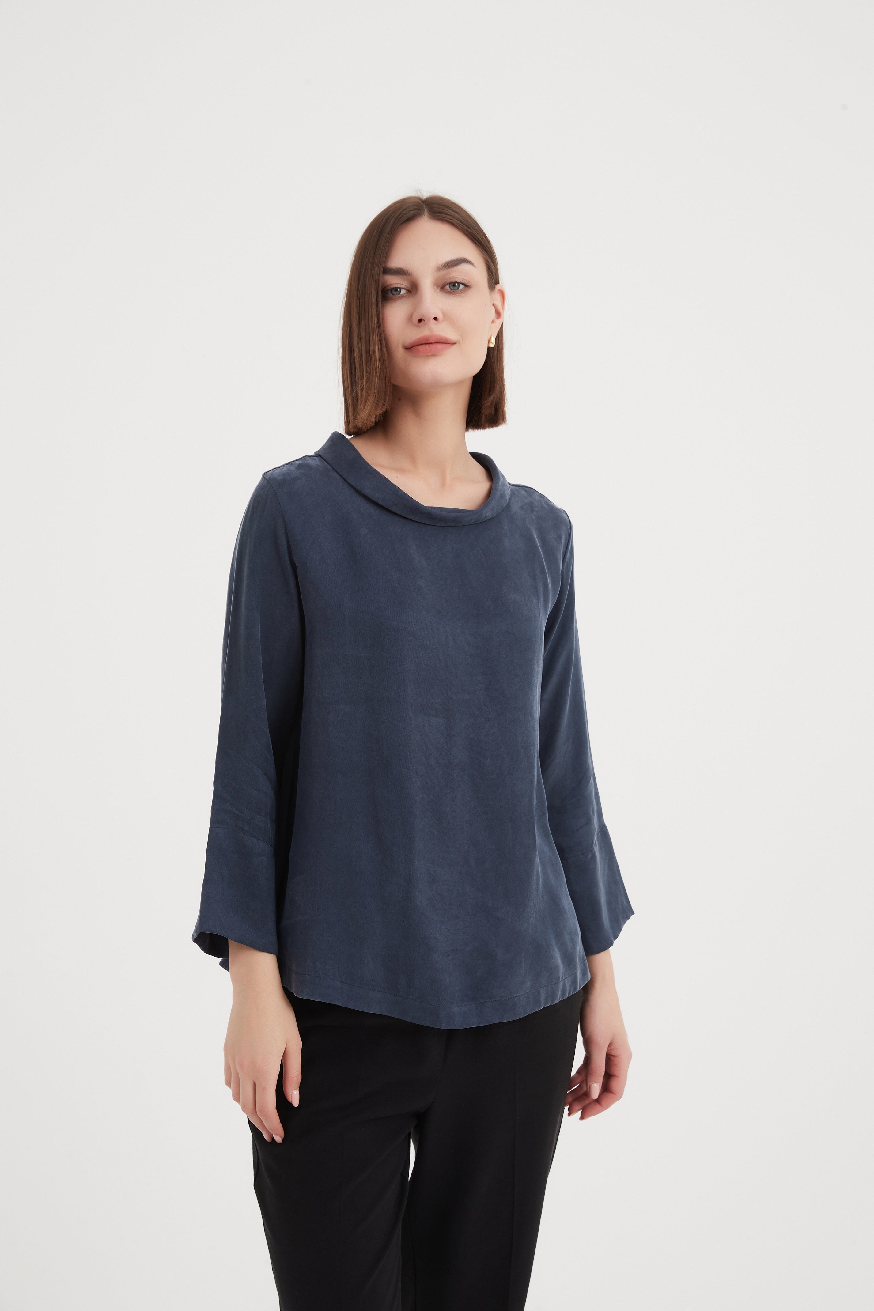 Tirelli Sleeve Mock Neck Top-Tops-White finn
