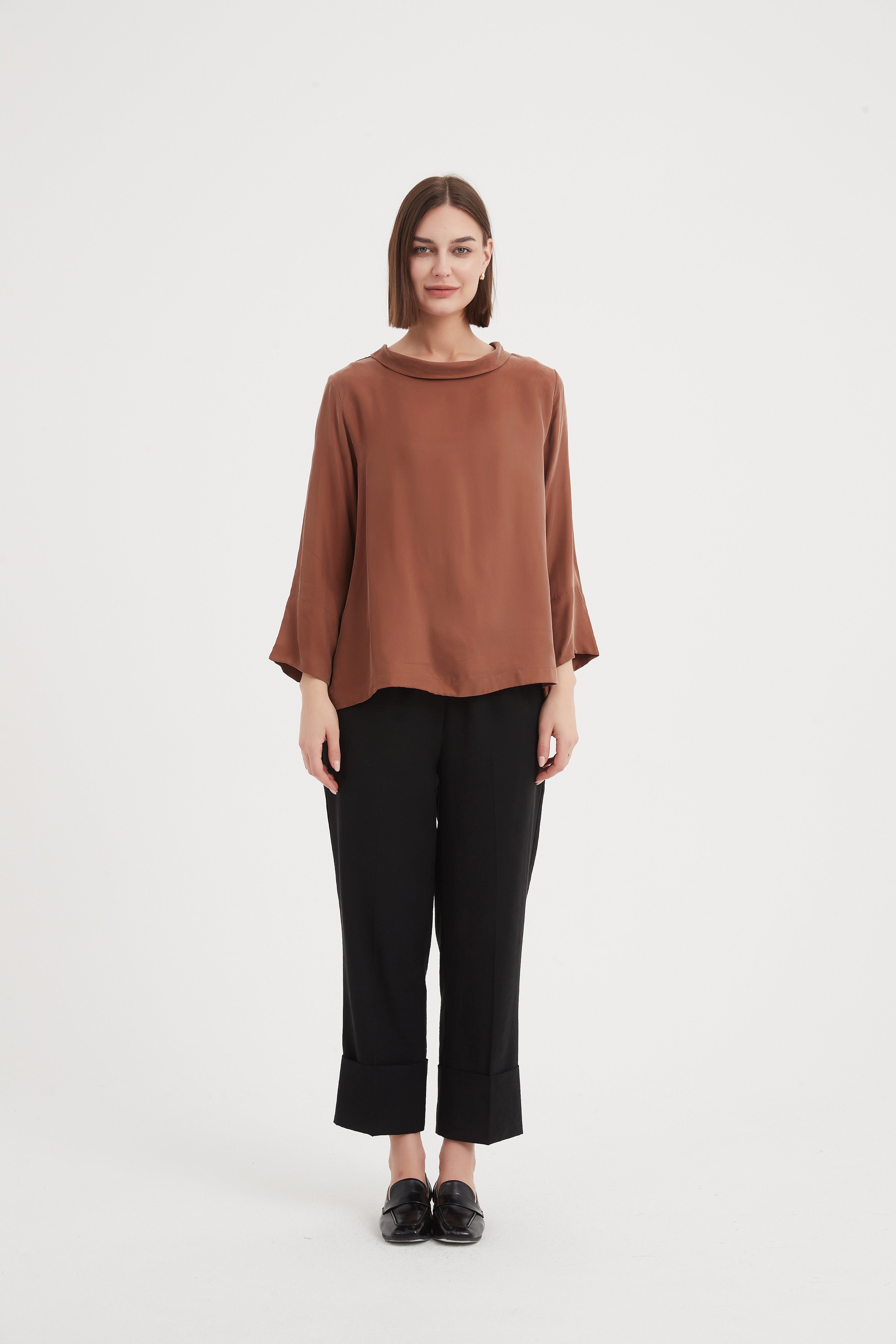 Tirelli Sleeve Mock Neck Top-Tops-White finn
