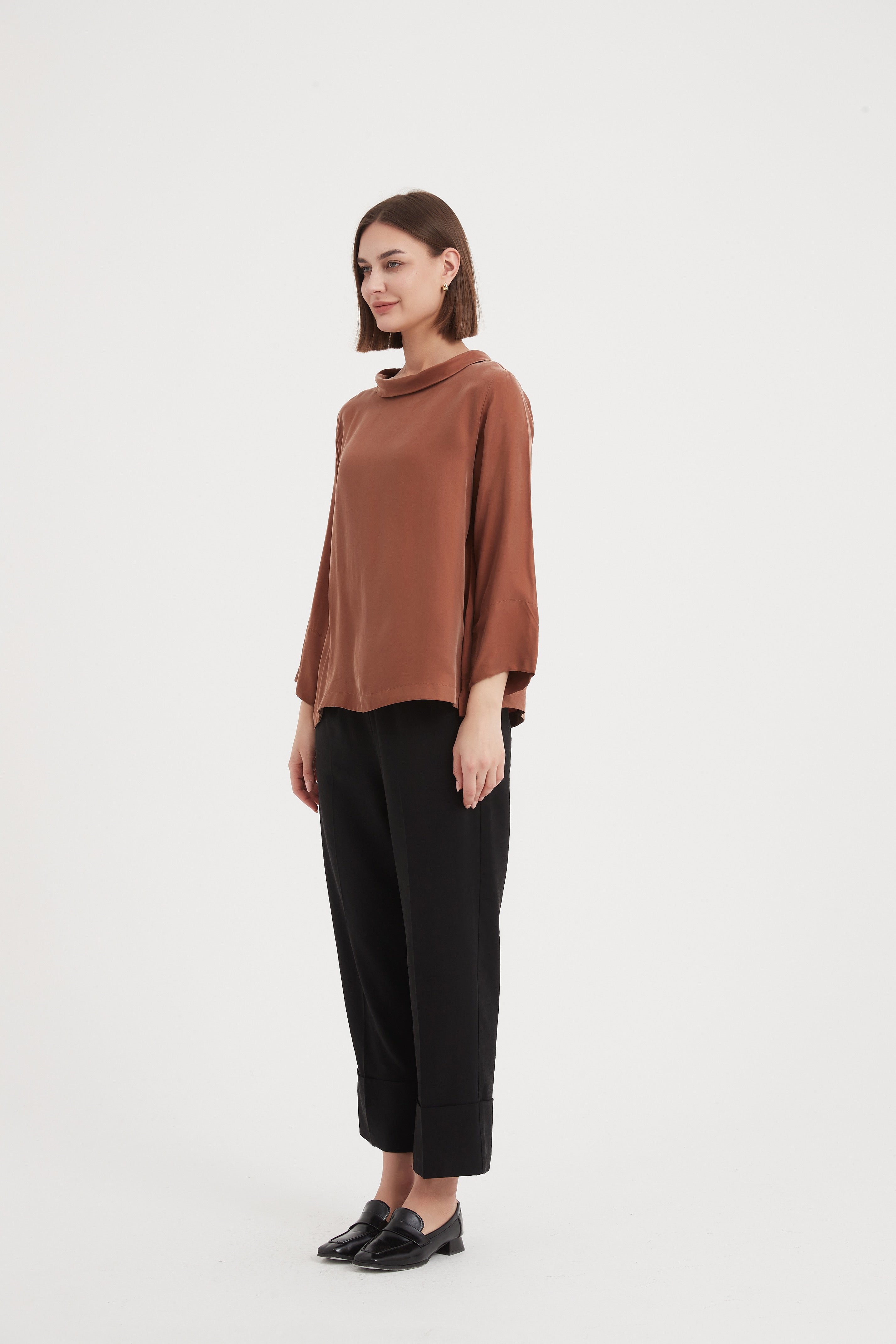 Tirelli Sleeve Mock Neck Top-Tops-White finn