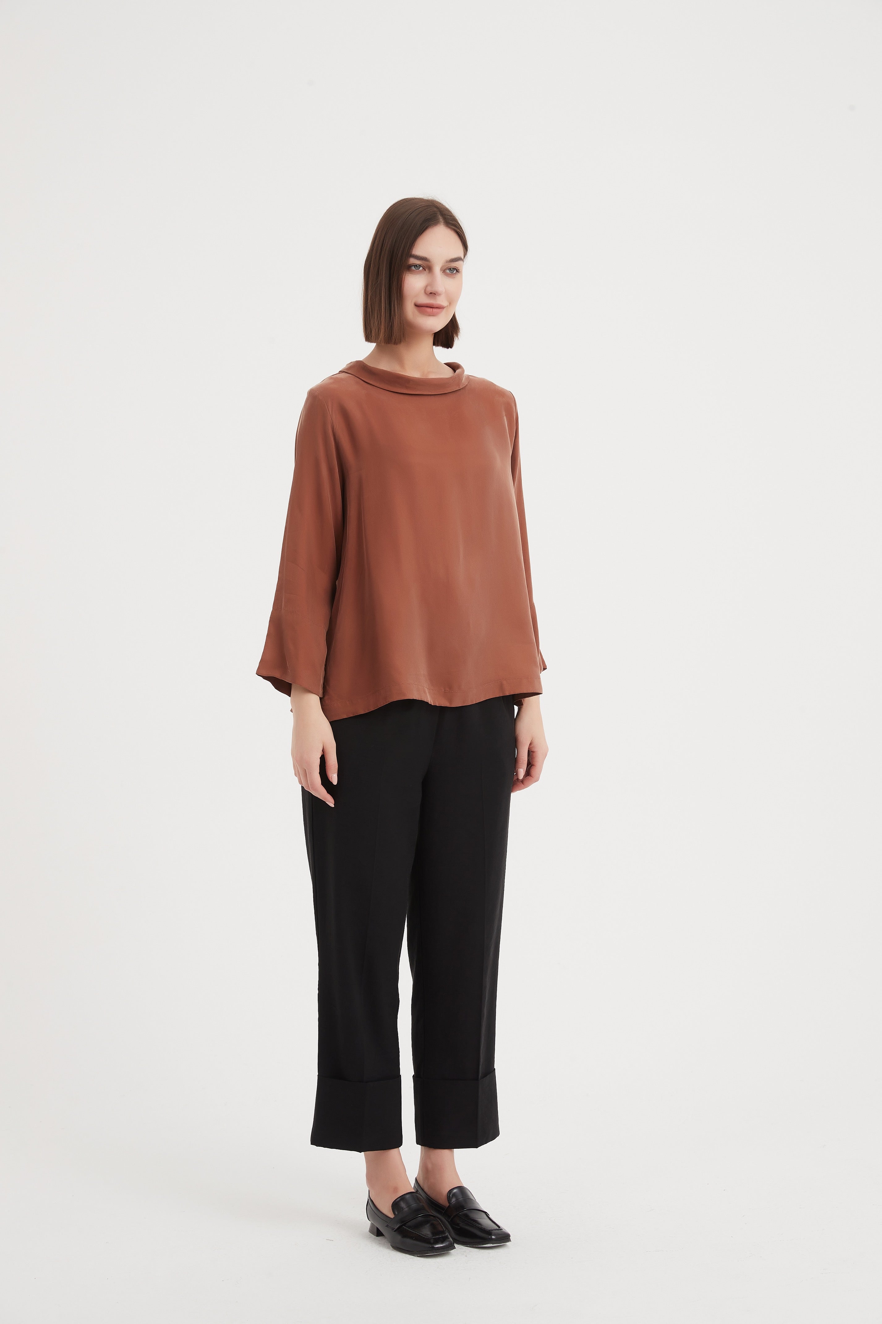 Tirelli Sleeve Mock Neck Top-Tops-White finn