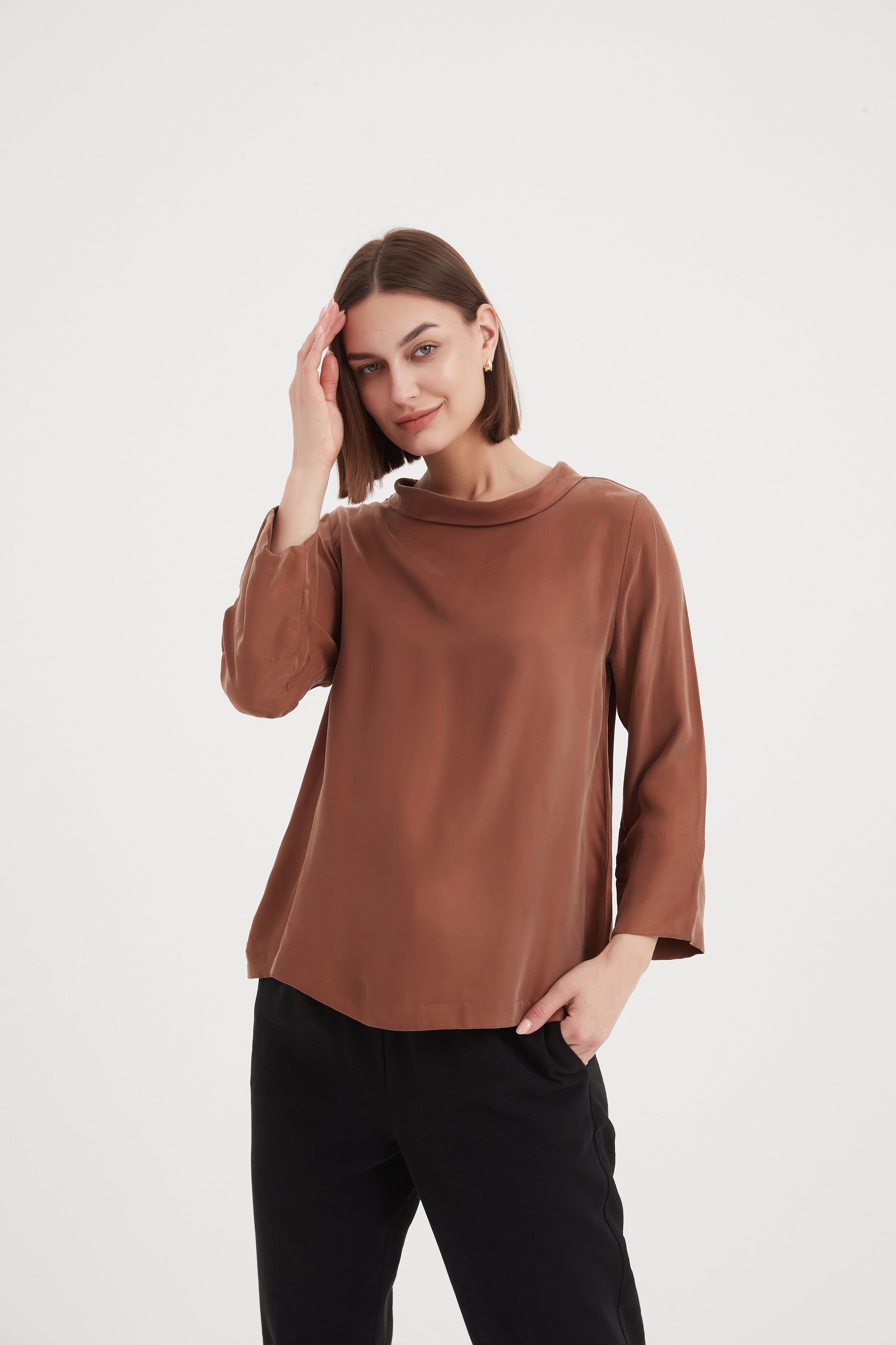Tirelli Sleeve Mock Neck Top-Tops-White finn