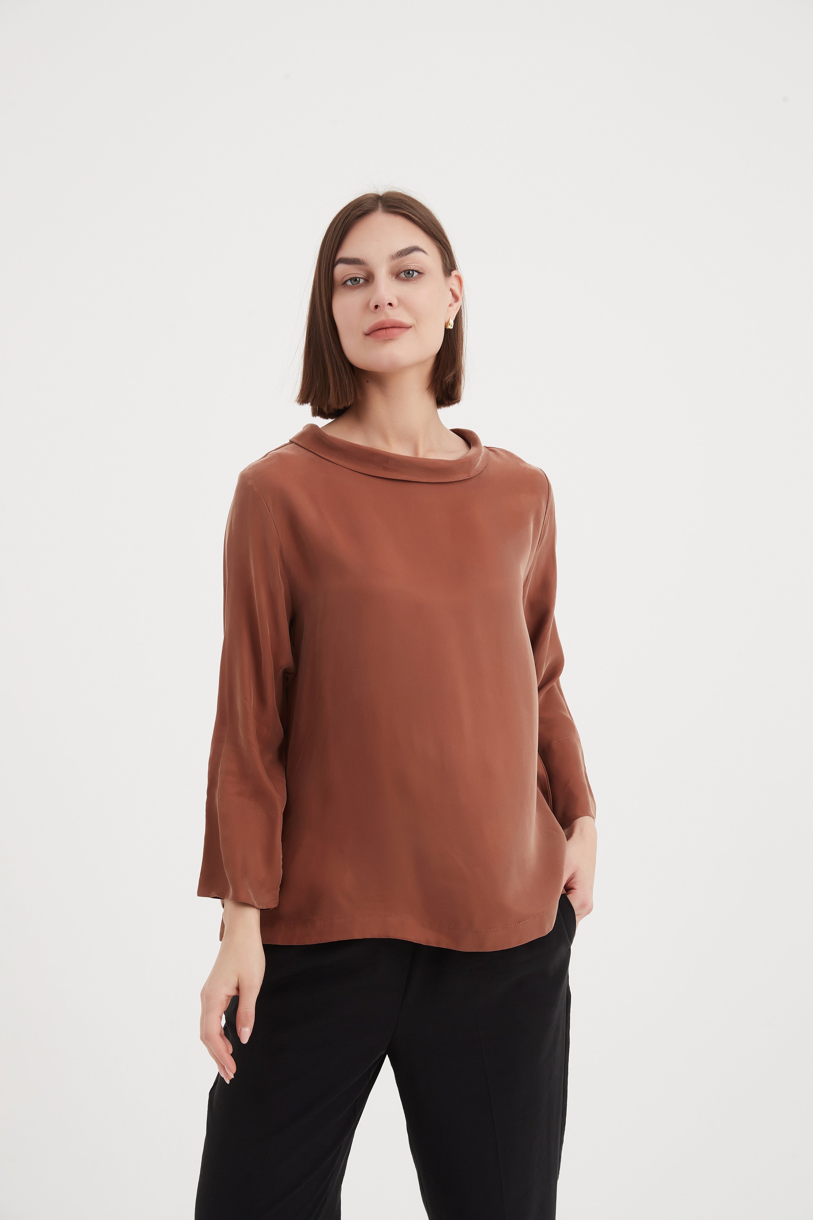 Tirelli Sleeve Mock Neck Top-Tops-White finn