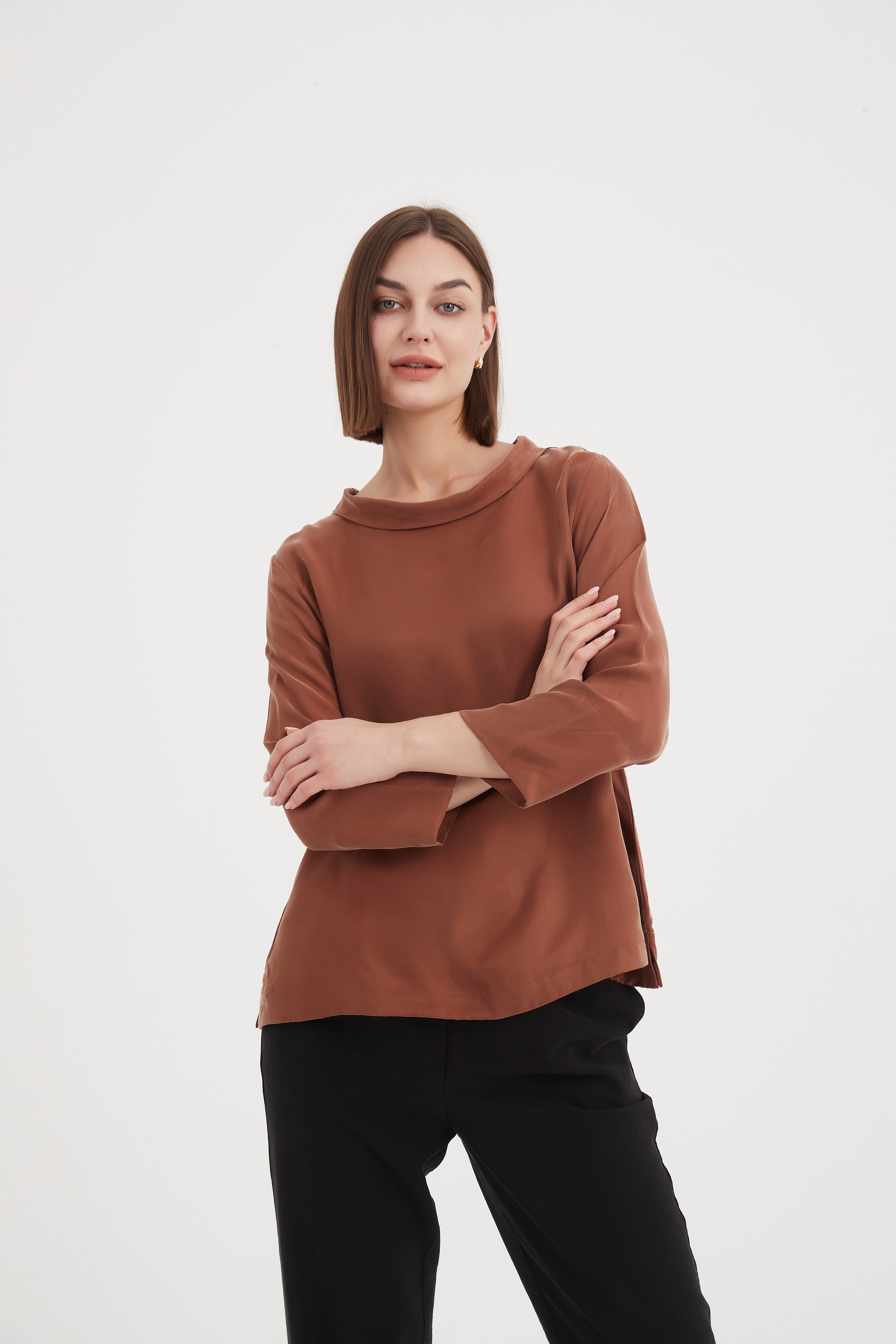 Tirelli Sleeve Mock Neck Top-Tops-White finn