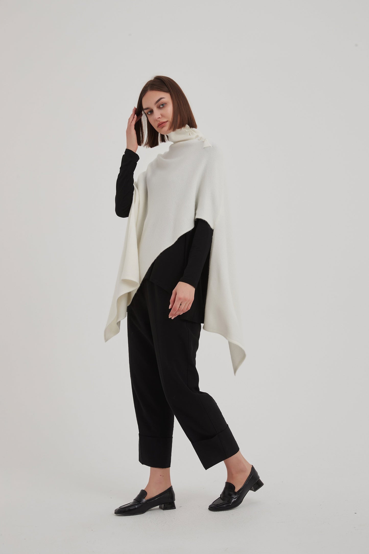 Tirelli Button Detail Asymmetric Poncho