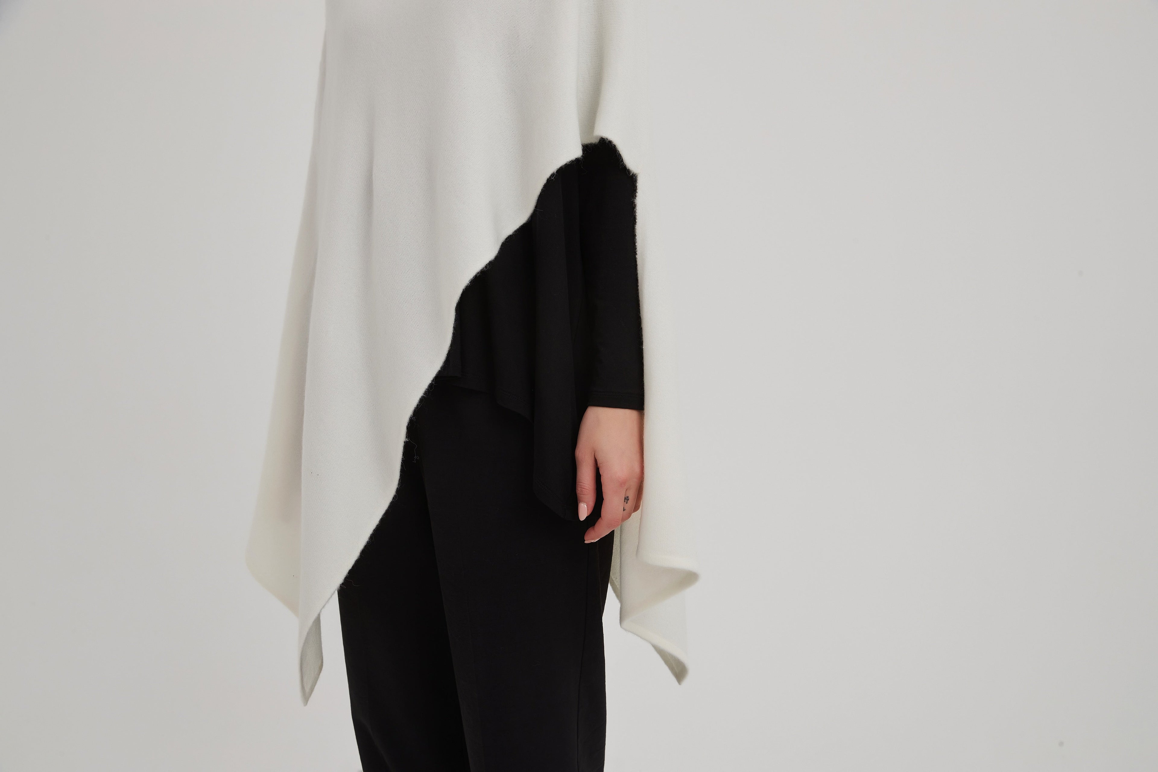 Tirelli Button Detail Asymmetric Poncho-Tops-White finn
