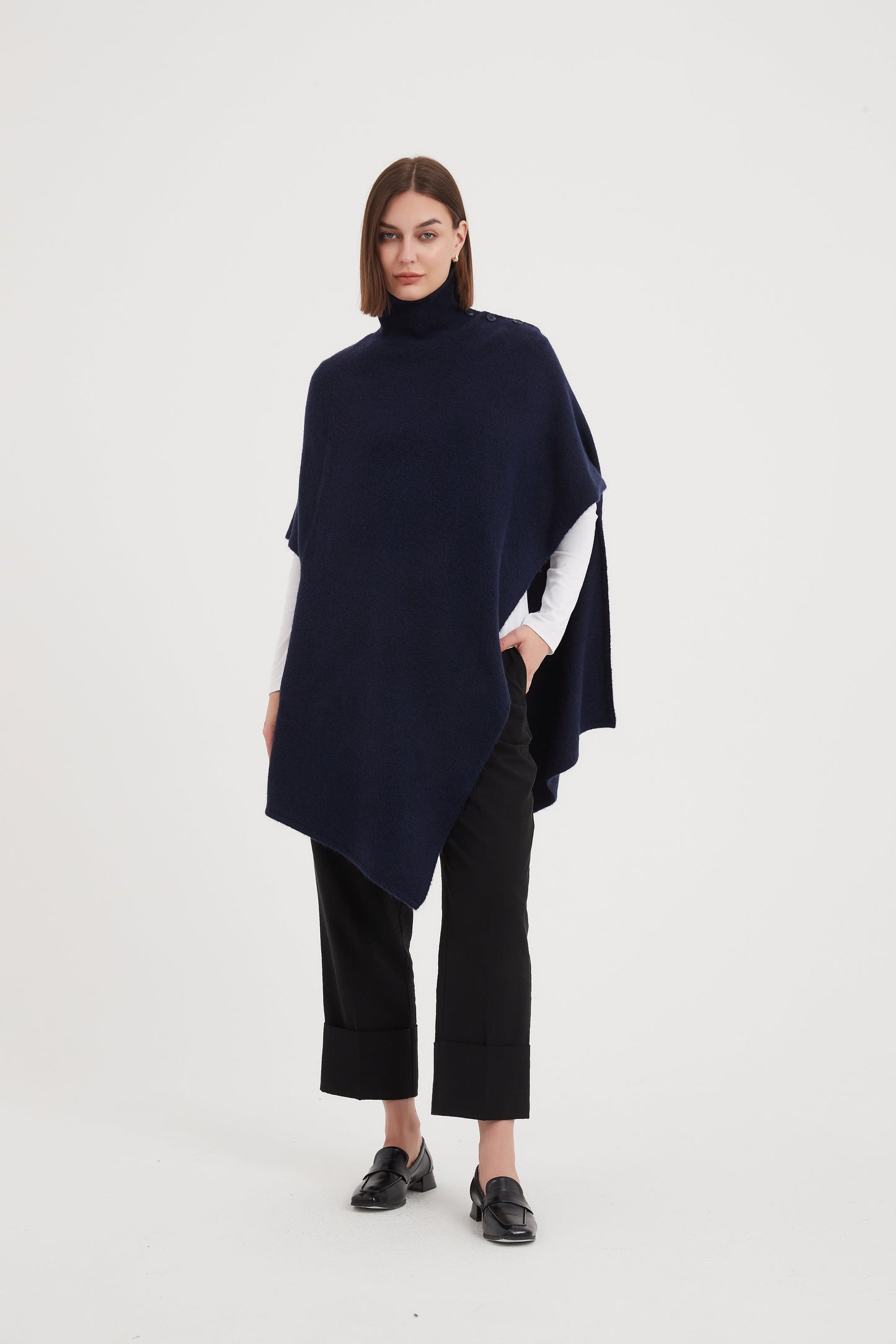 Tirelli Button Detail Asymmetric Poncho