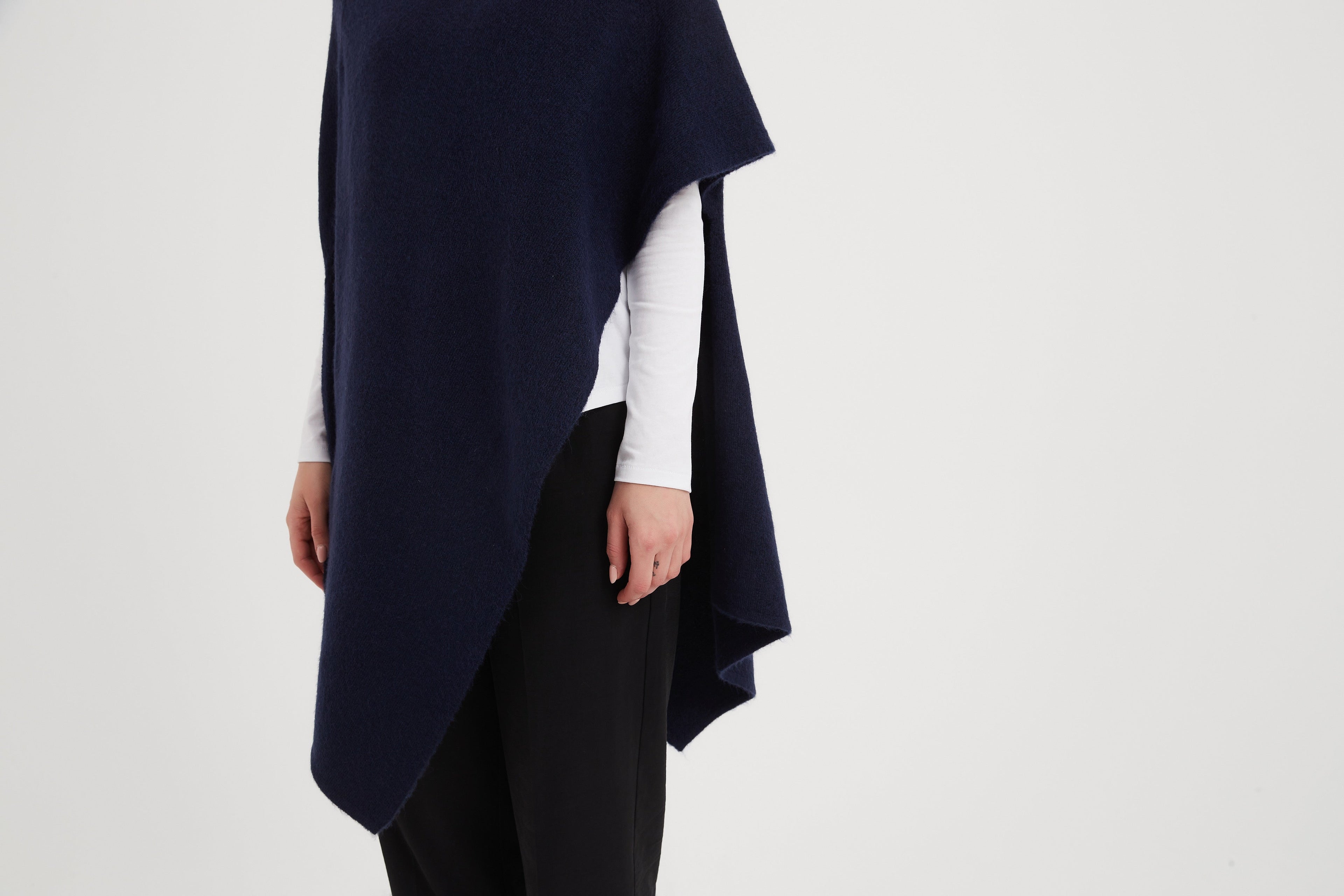 Tirelli Button Detail Asymmetric Poncho-Tops-White finn