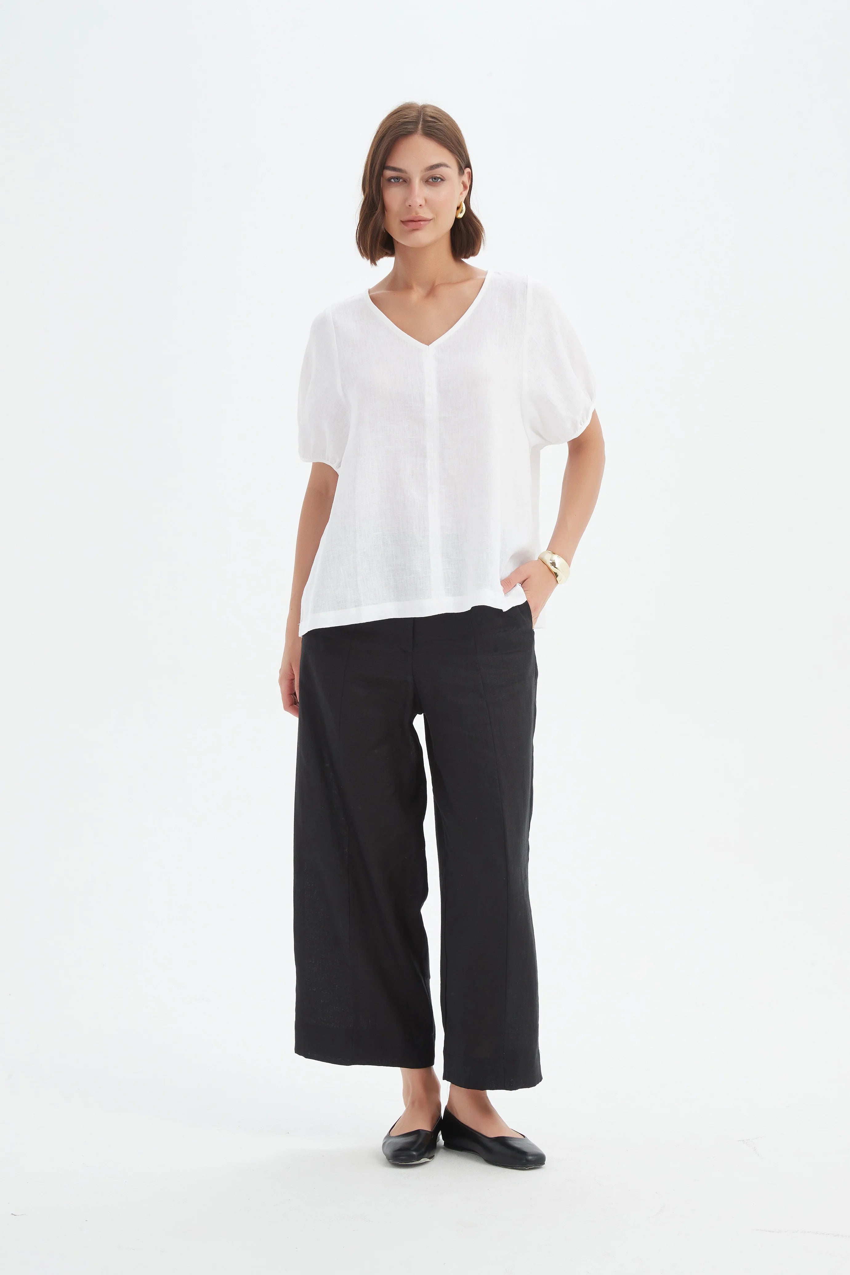Tirelli Bishop Sleeve Top-Tirelli-White finn