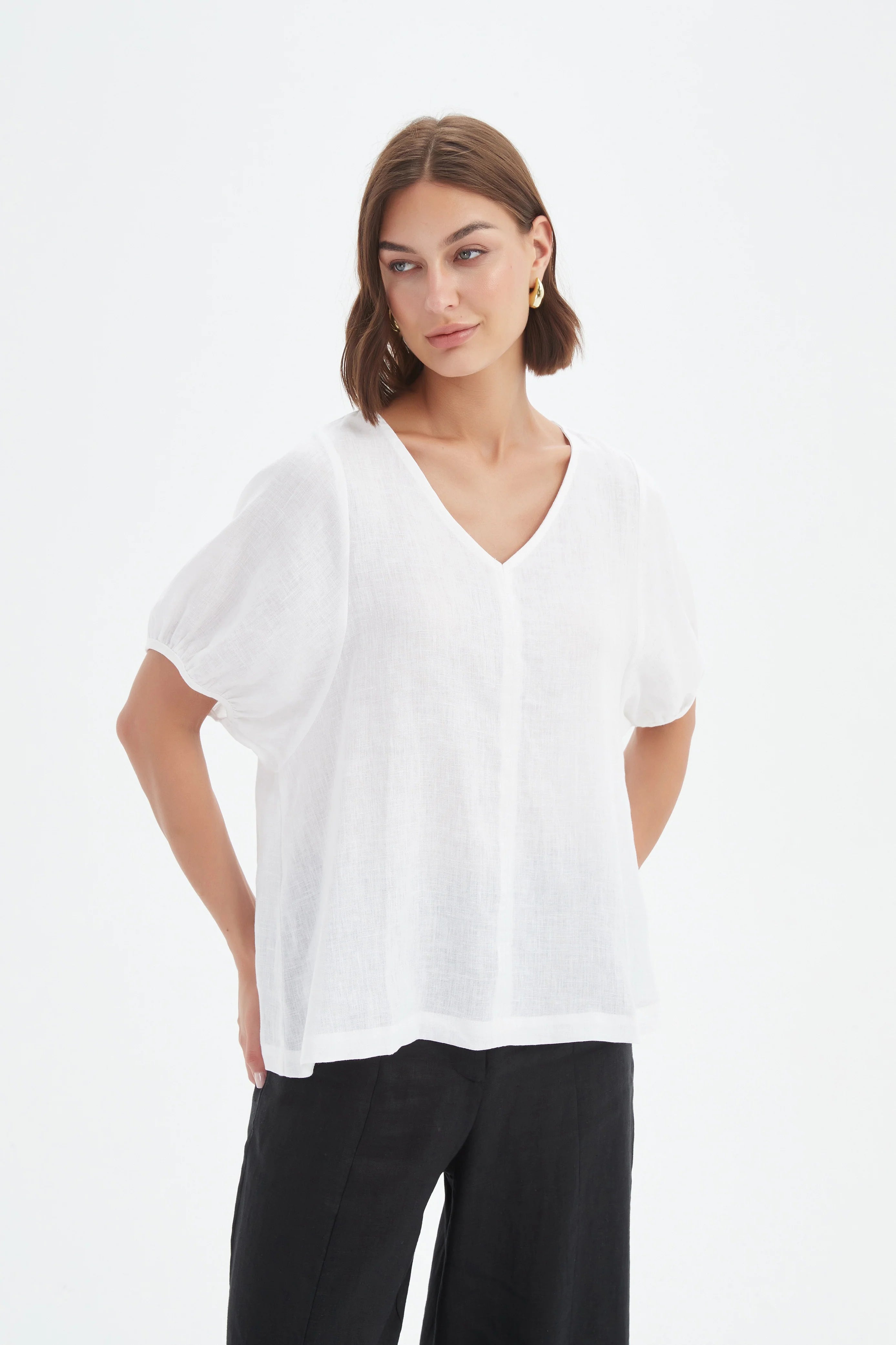 Tirelli Bishop Sleeve Top-Tirelli-White finn