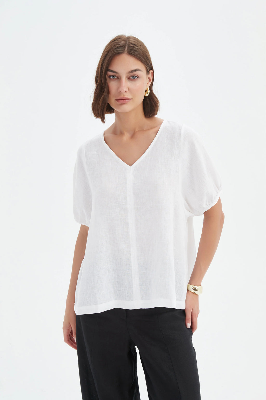 Tirelli Bishop Sleeve Top-Tirelli-White finn