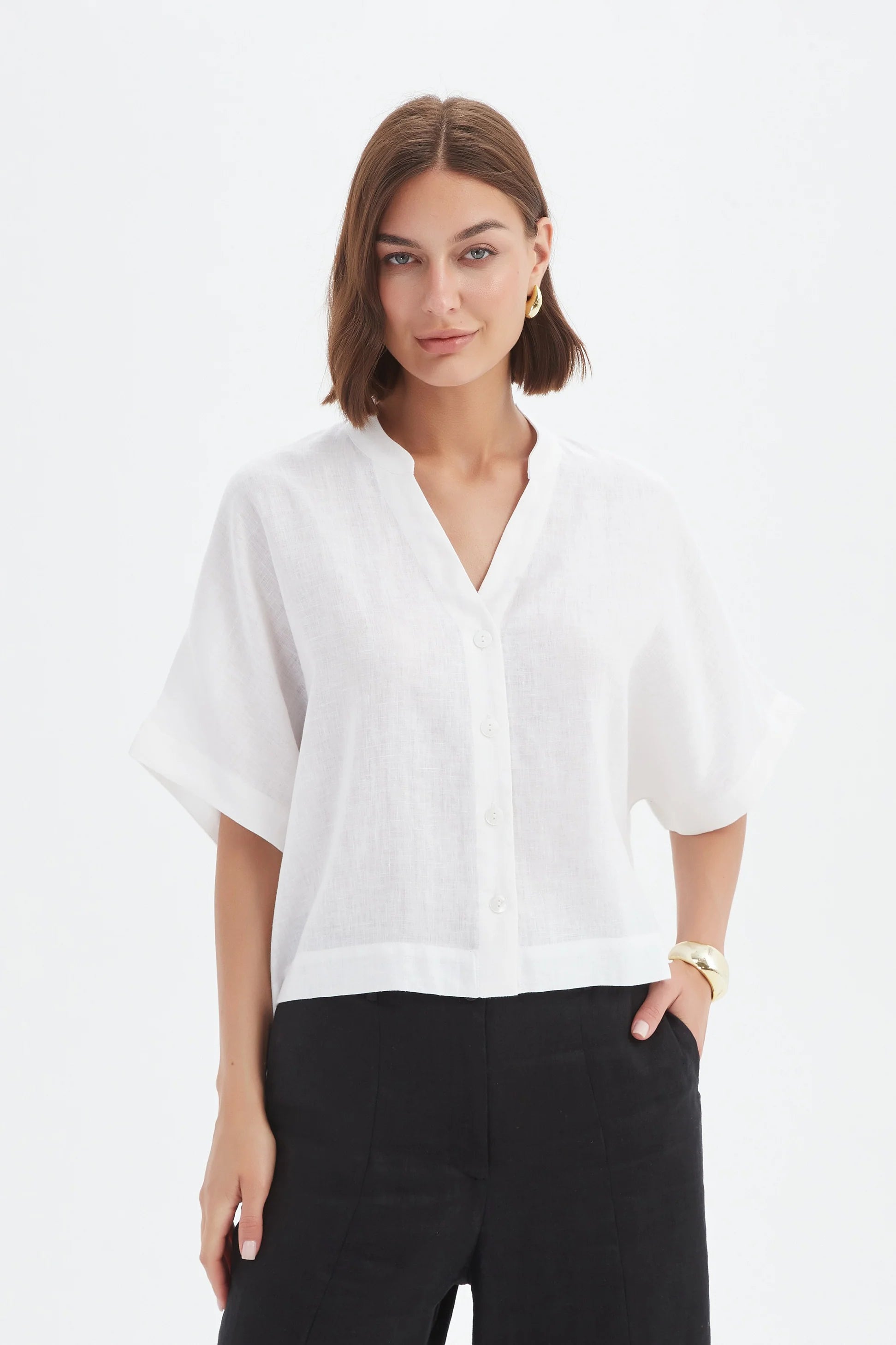 Tirelli Button Linen Shirt-Tirelli-White finn