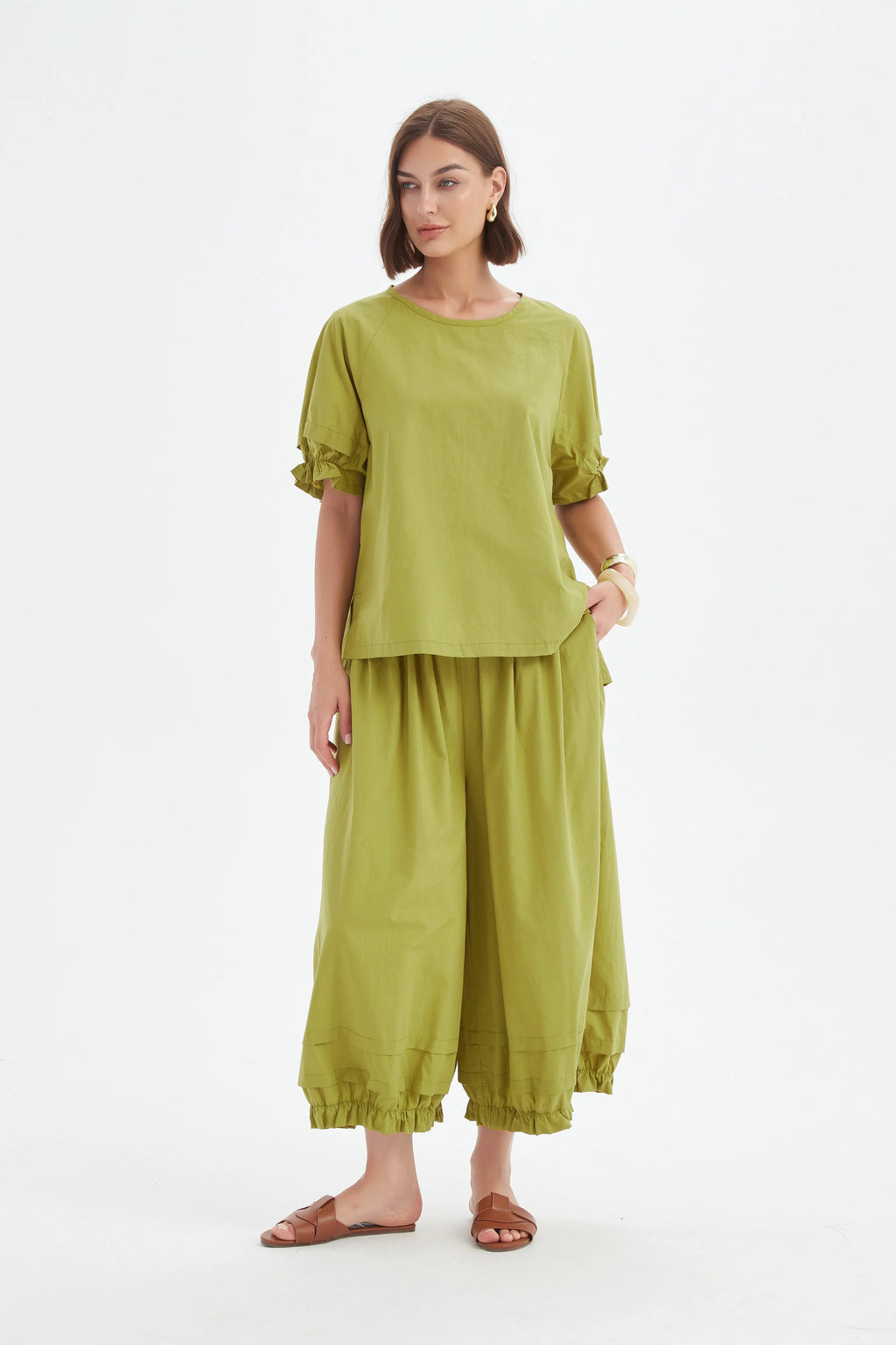 Tirelli Ruffle Sleeve Top-Tirelli-White finn