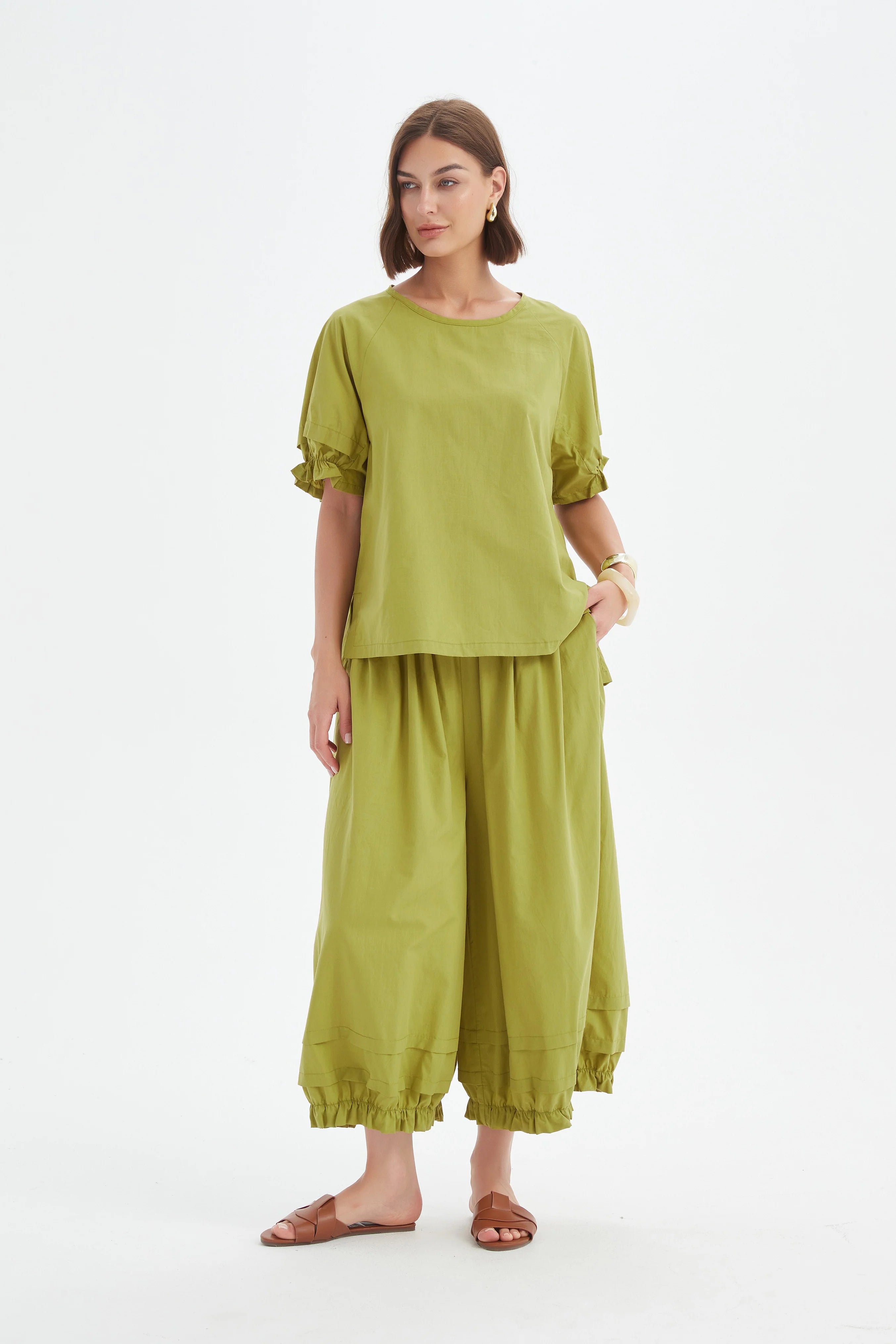 Tirelli Ruffle Sleeve Top-Tirelli-White finn