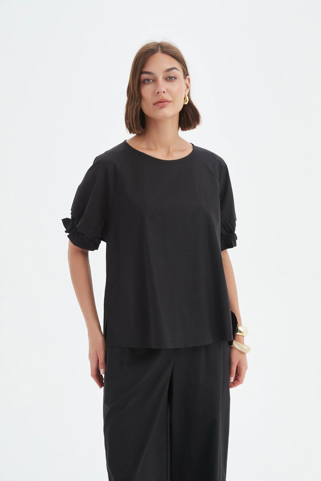 Tirelli Ruffle Sleeve Top-Tirelli-White finn