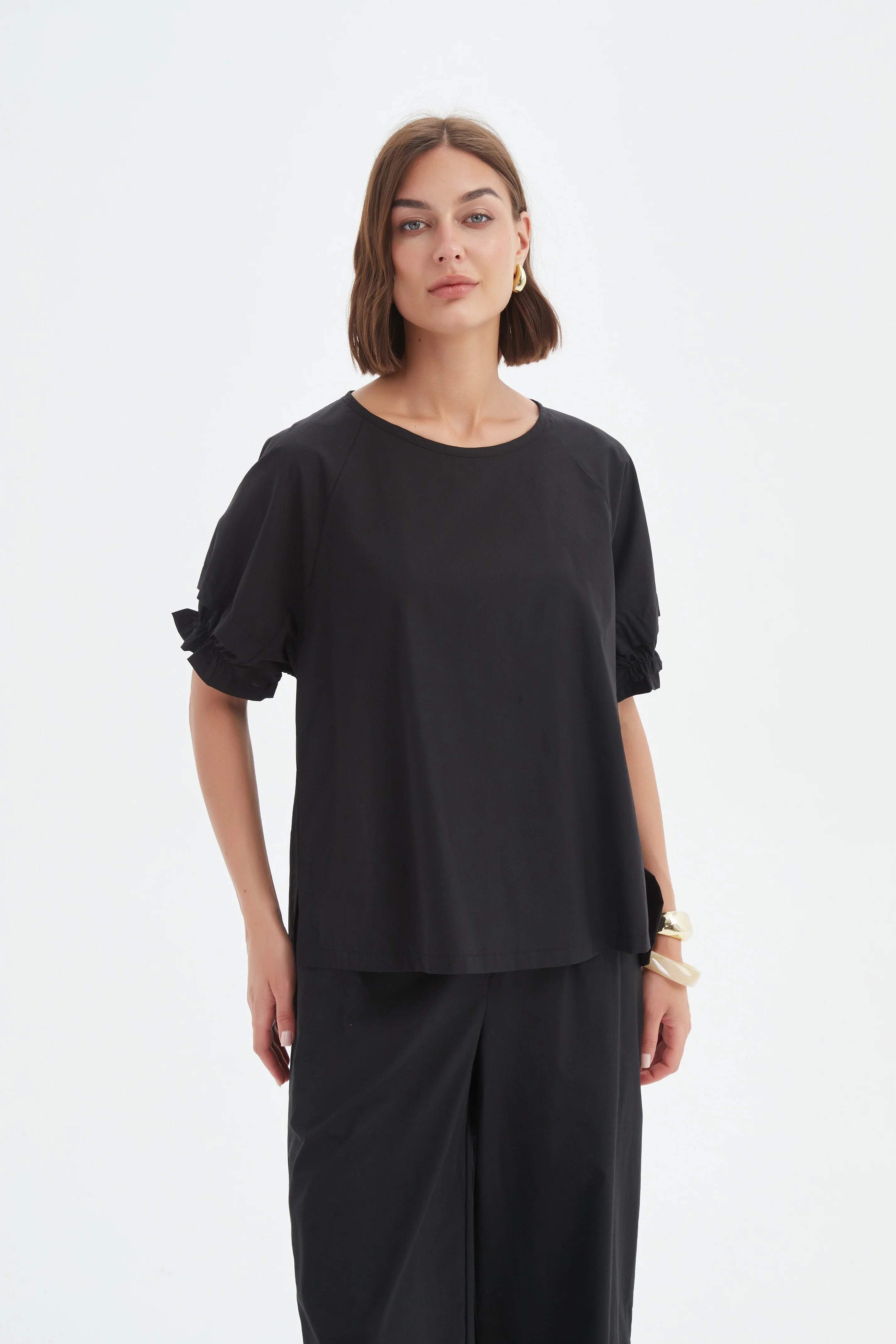 Tirelli Ruffle Sleeve Top-Tirelli-White finn