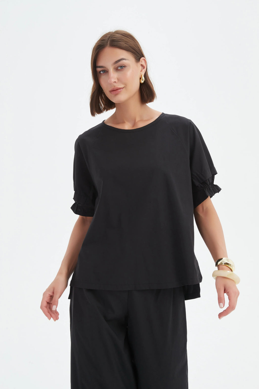 Tirelli Ruffle Sleeve Top-Tirelli-White finn