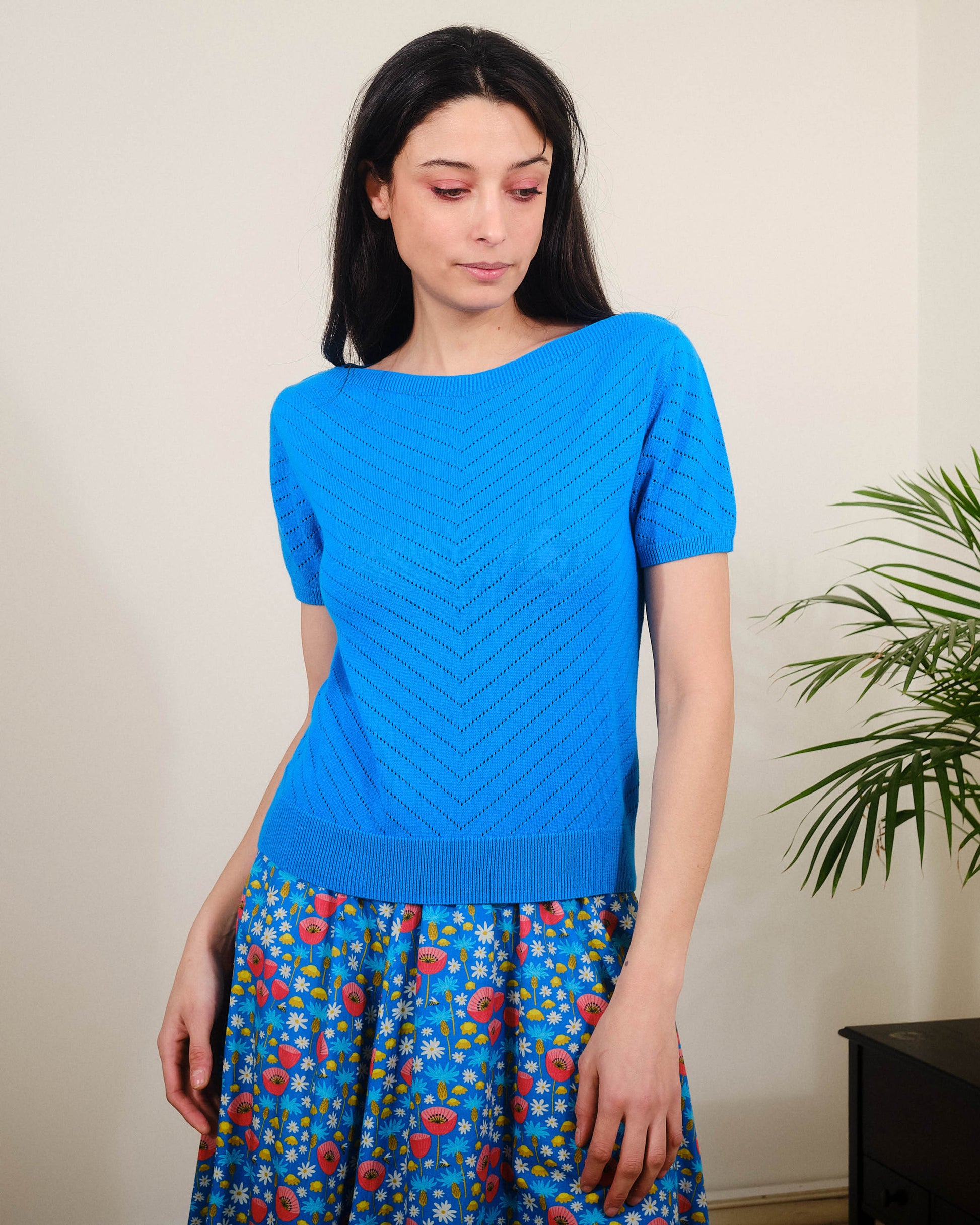Pretty Vacant Boatneck Knitted Top methyl Blue-White finn