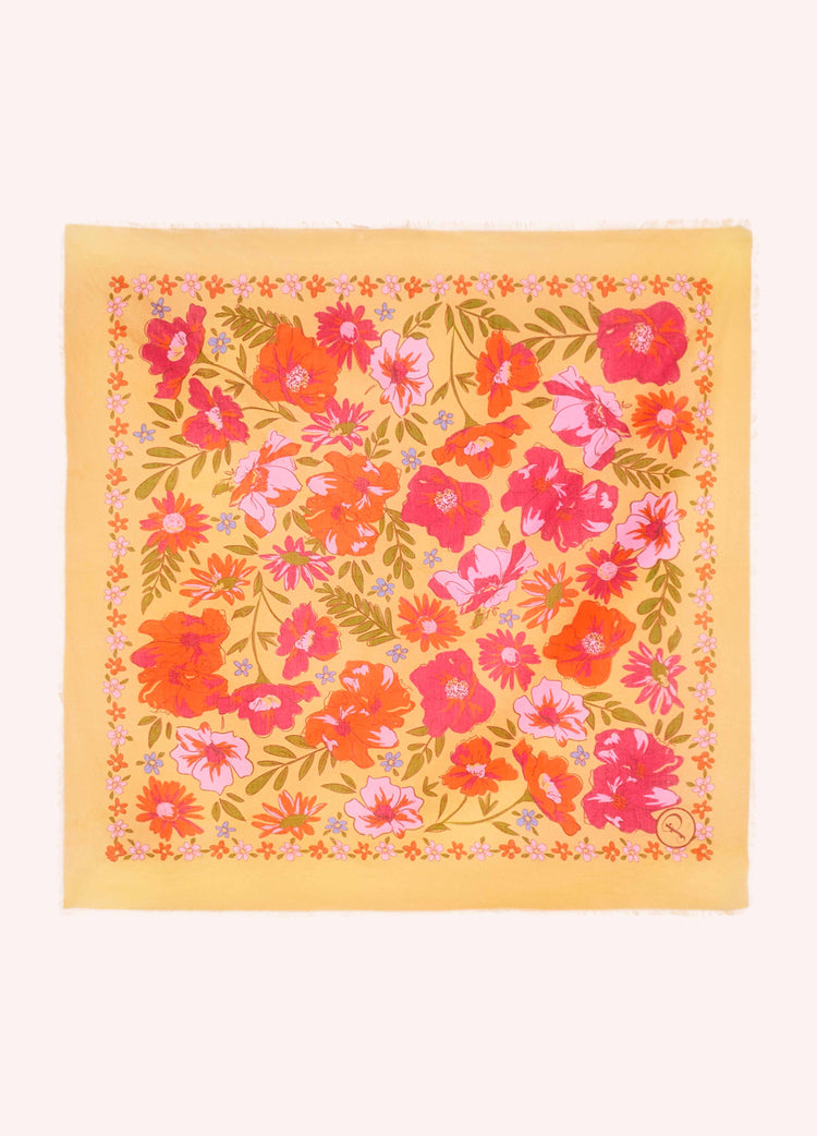 Powder Cotton Bandana - Sketched Florals - Mustard-Scarf-White finn