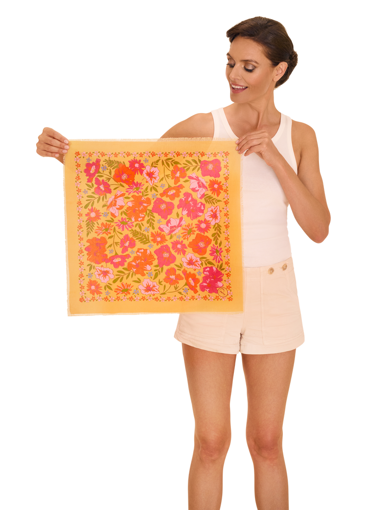 Powder Cotton Bandana - Sketched Florals - Mustard-Scarf-White finn