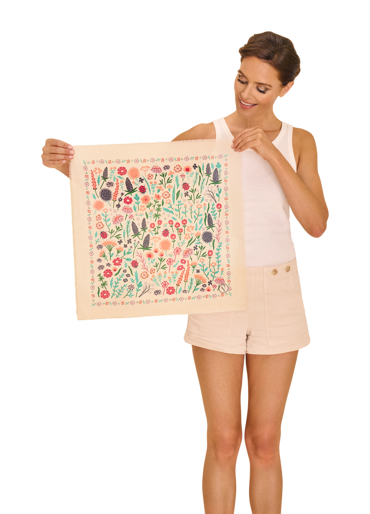 Powder Cotton Bandana - Wild Flowers - Coconut-Scarf-White finn