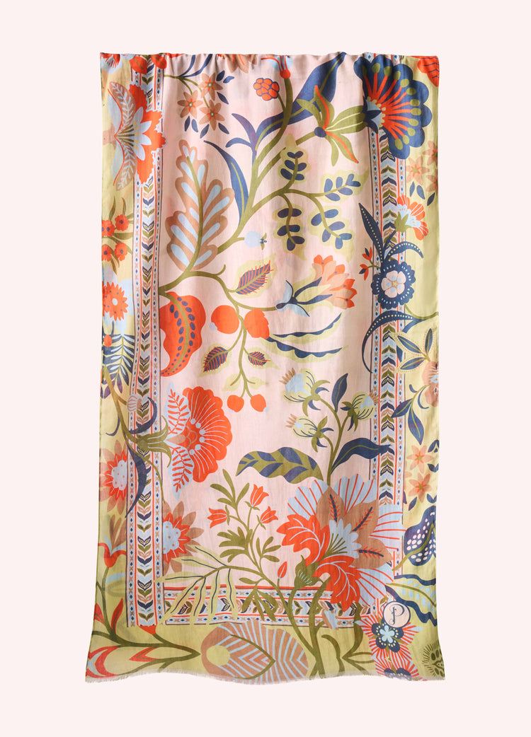 Powder Cotton Scarf - Folky Floral - Coconut