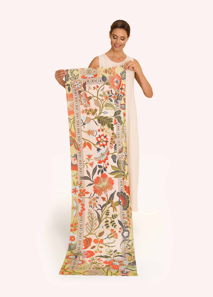 Powder Cotton Scarf - Folky Floral - Coconut-White finn