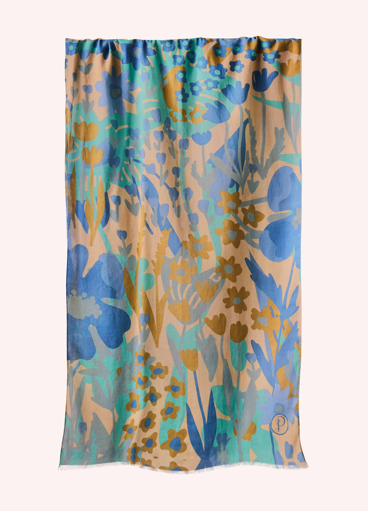 Powder Cotton Scarf - Springtime Floral-Denim