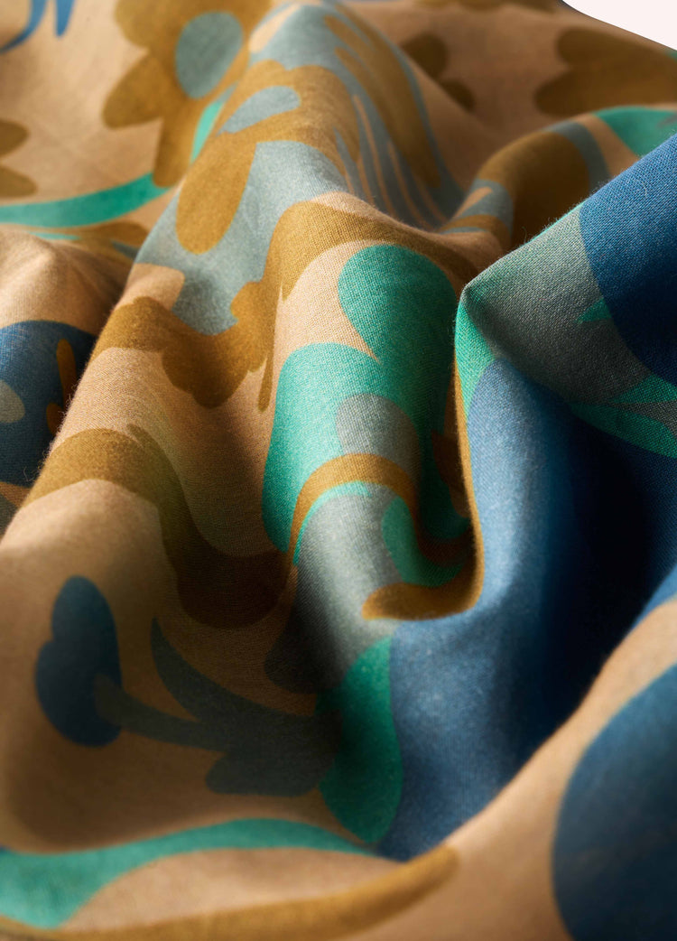 Powder Cotton Scarf - Springtime Floral-Denim