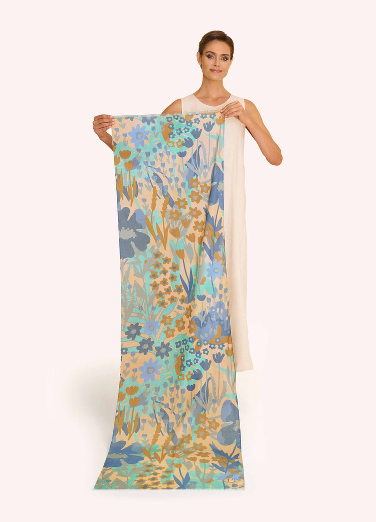 Powder Cotton Scarf - Springtime Floral-Denim