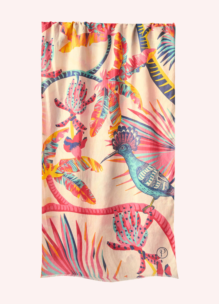 Powder Cotton Scarf - Tropical Paradise-Scarf-White finn