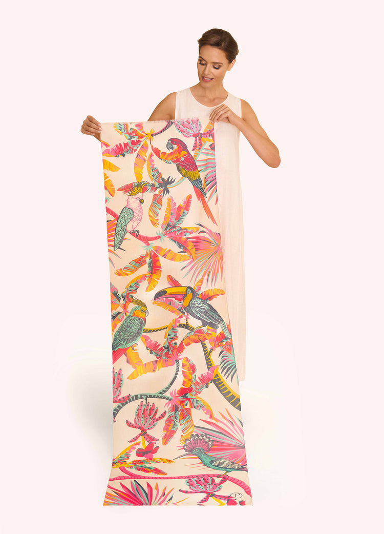 Powder Cotton Scarf - Tropical Paradise-Scarf-White finn