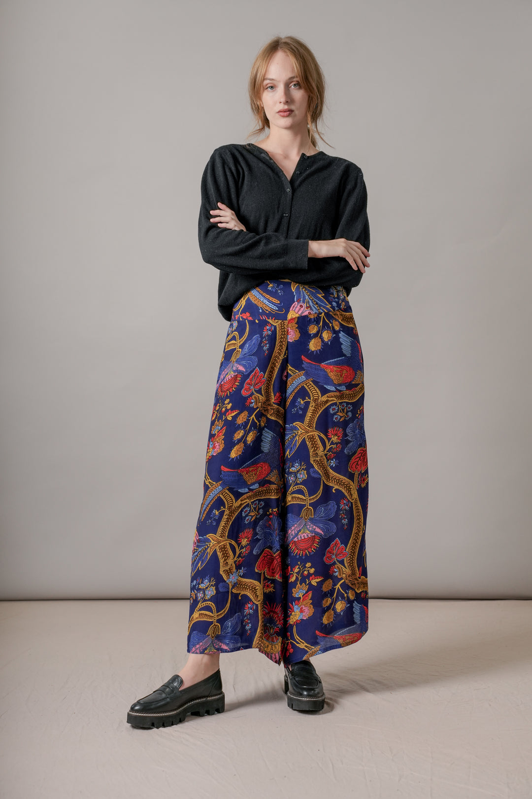 Peacock Royal Blue Crepe Palazzo Pants