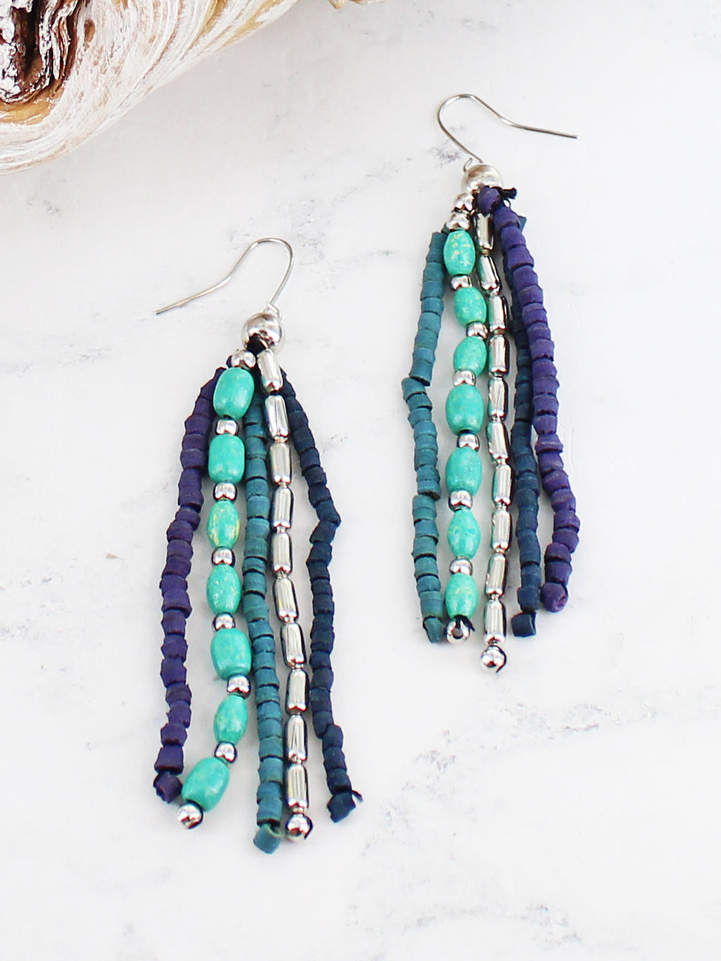 DROP BEAD EARRINGS DC1409OR-White finn