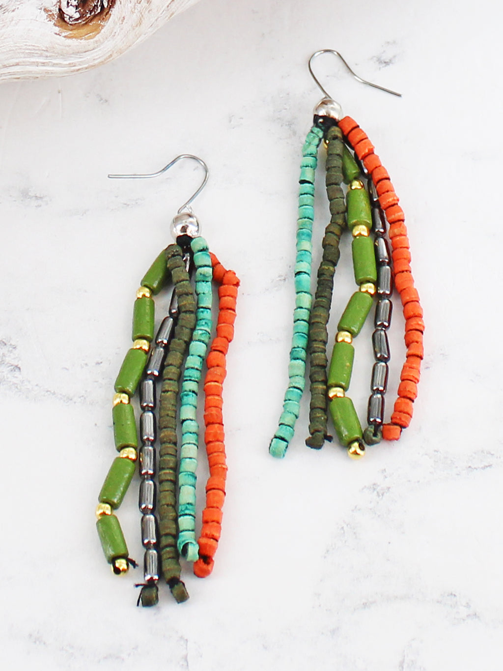 DROP BEAD EARRINGS DC1409OR-White finn