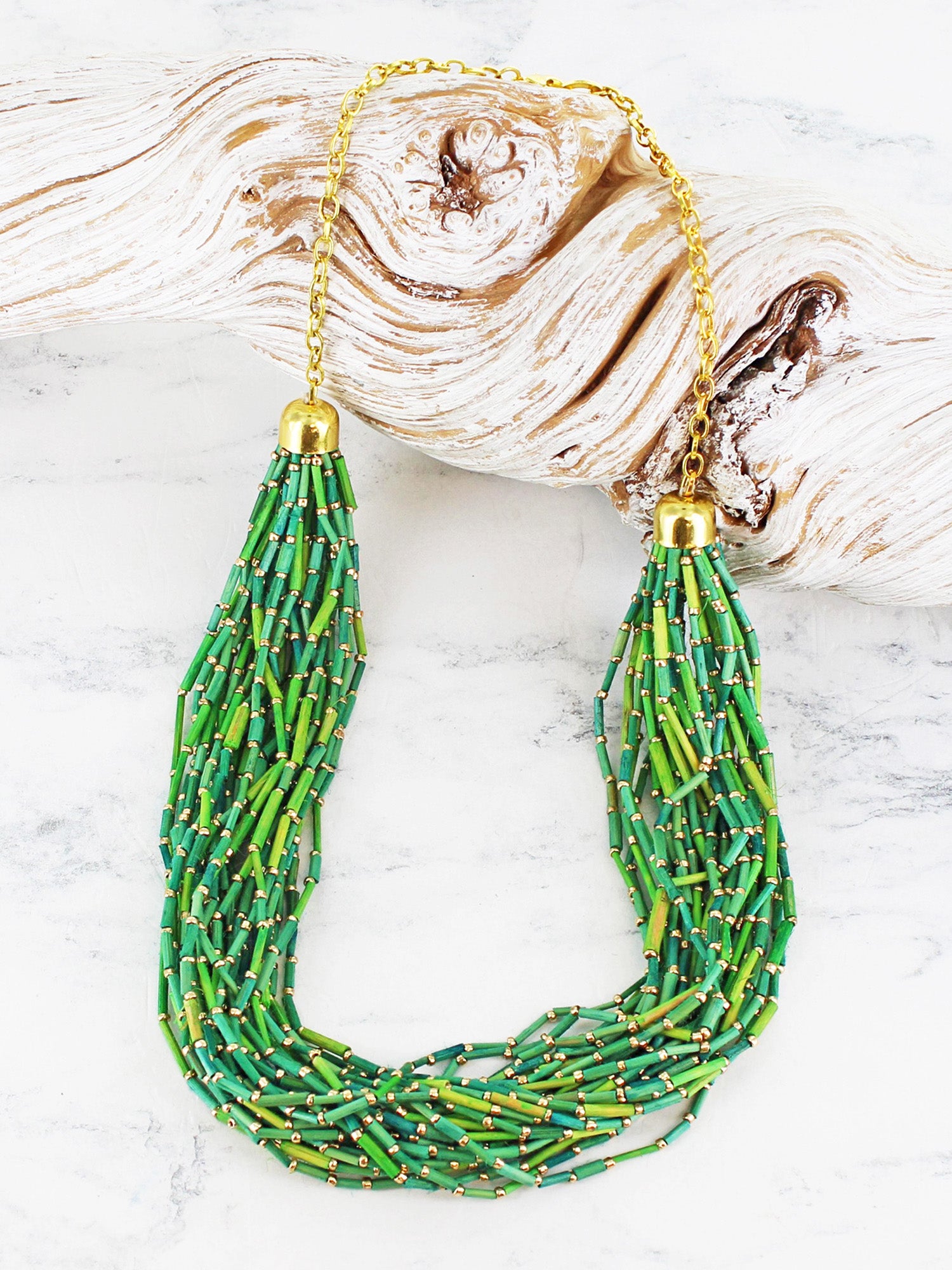 Suzie Blue Multi Strand Grass Bead Necklace DC1504-Necklace-White finn