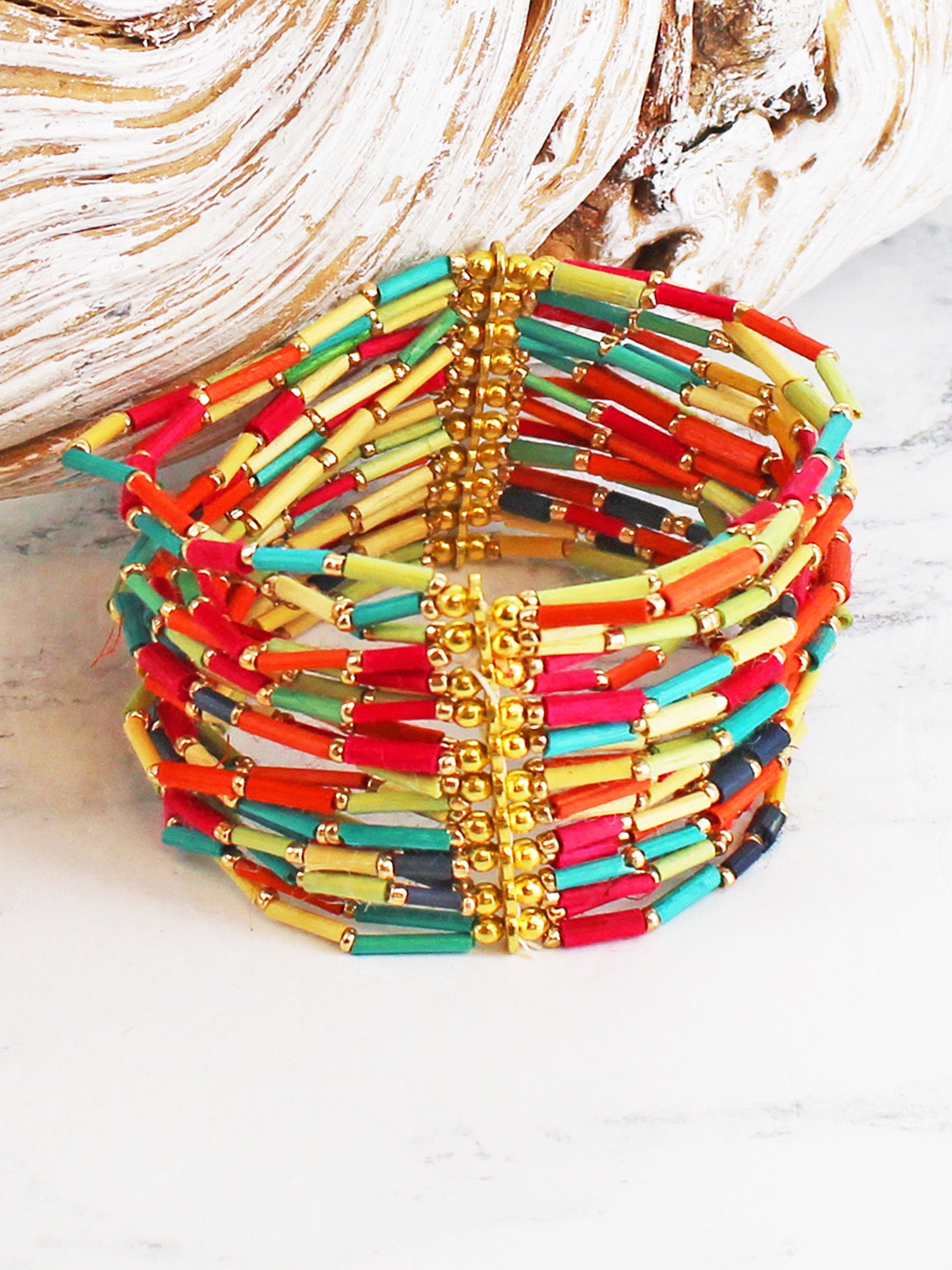 Suzie Blue Elasticated Grass Bead Bracelet DC1505-Bracelet-White finn