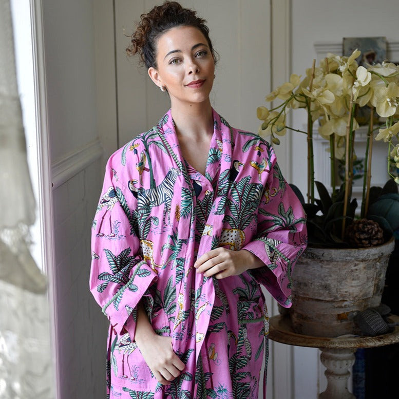 Pink Safari Print Dressing Gown-Dressing Gown-White finn
