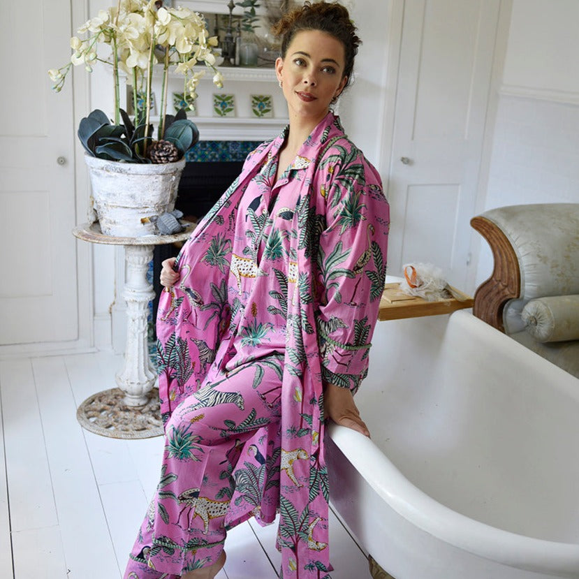 Pink Safari Print Dressing Gown-Dressing Gown-White finn