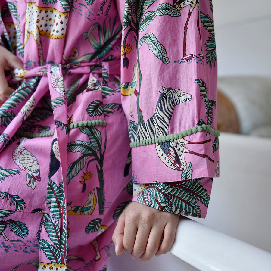 Pink Safari Print Dressing Gown-Dressing Gown-White finn