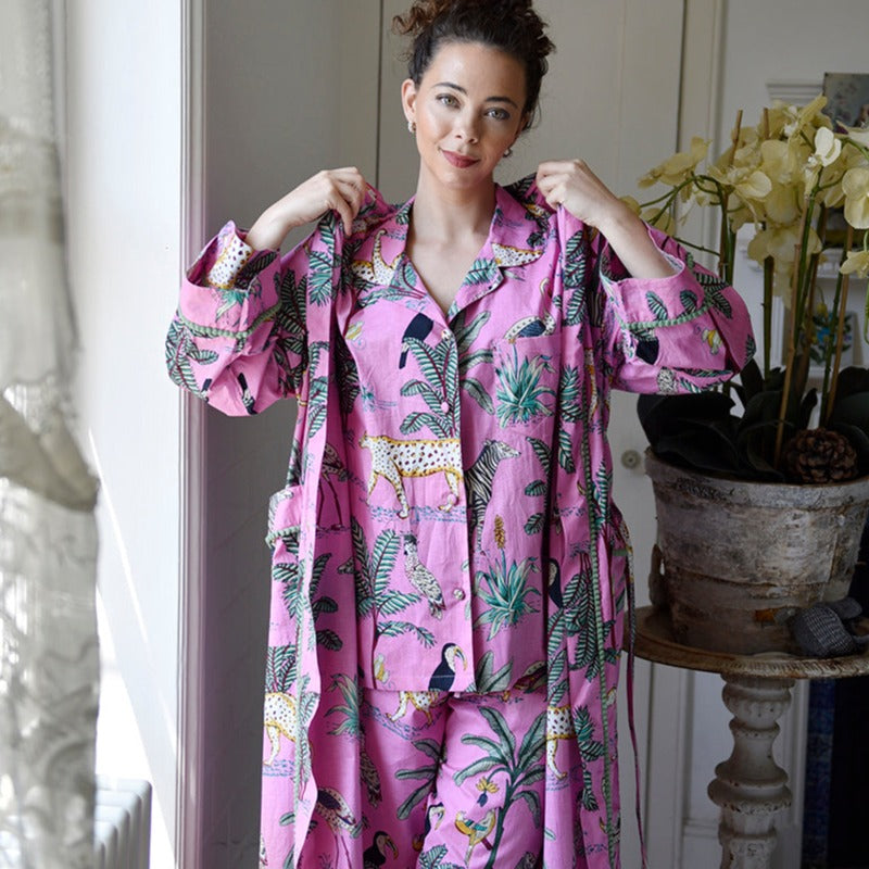 Pink Safari Print Dressing Gown-Dressing Gown-White finn