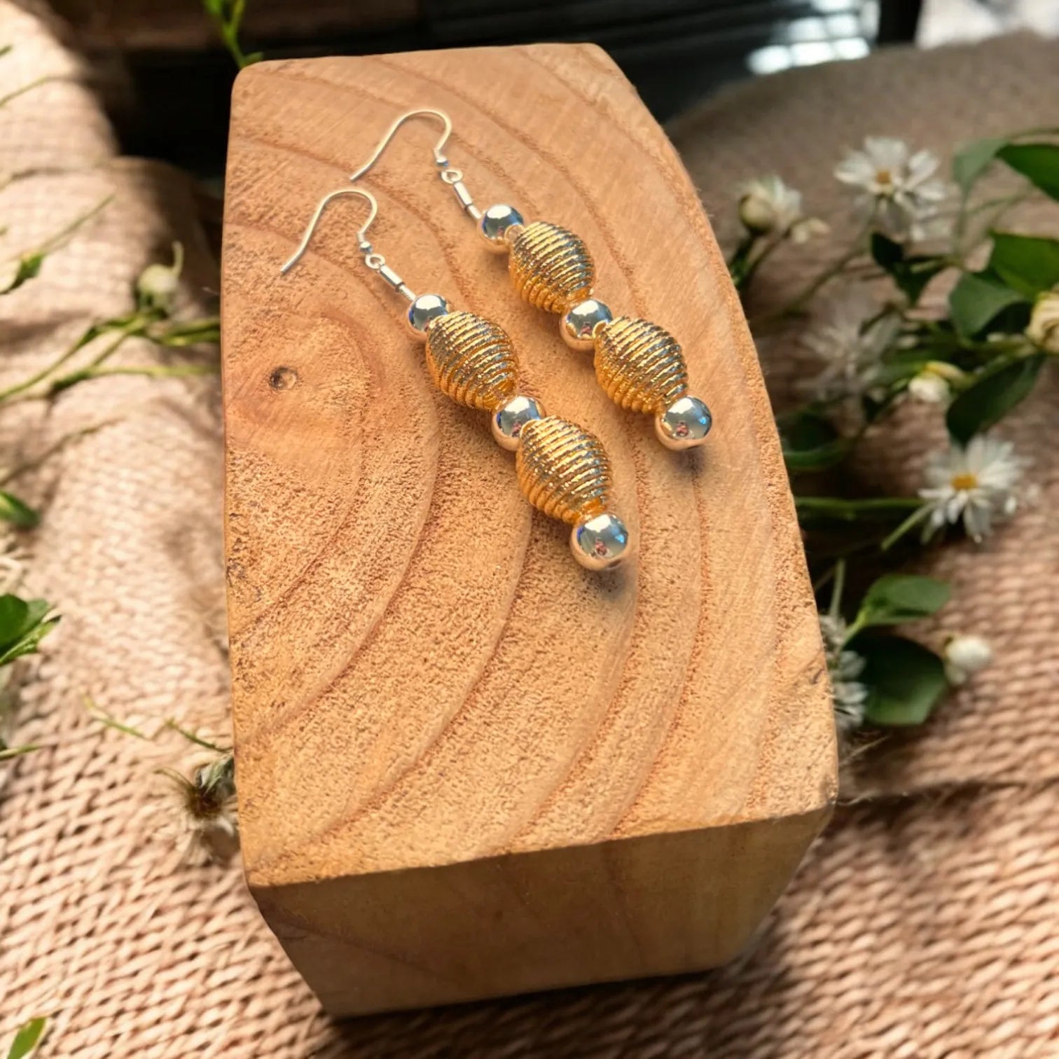 Jess and Lou Gold & Silver Bead Earring-Earrings-White finn
