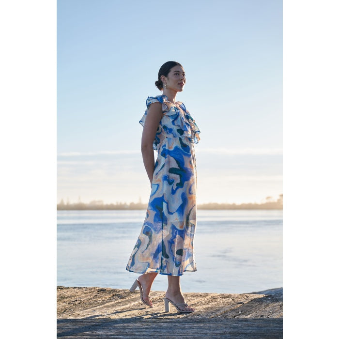 Foil Paradise Dress Printed Marbles-White finn