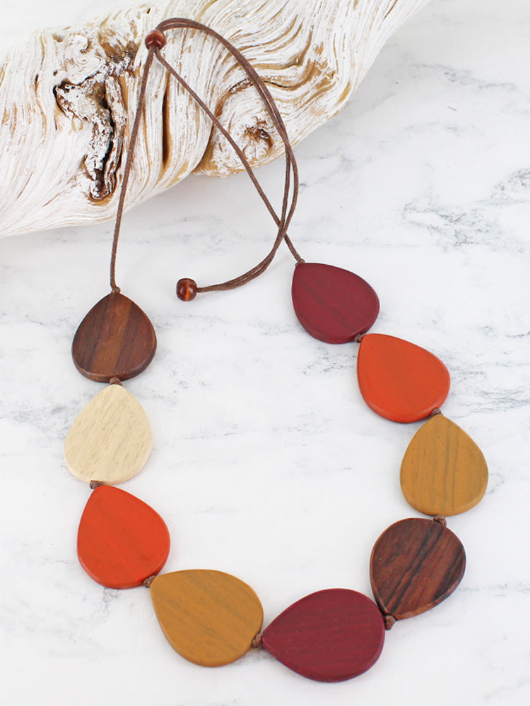 Wooden Teardrop Necklace-Necklace-White finn